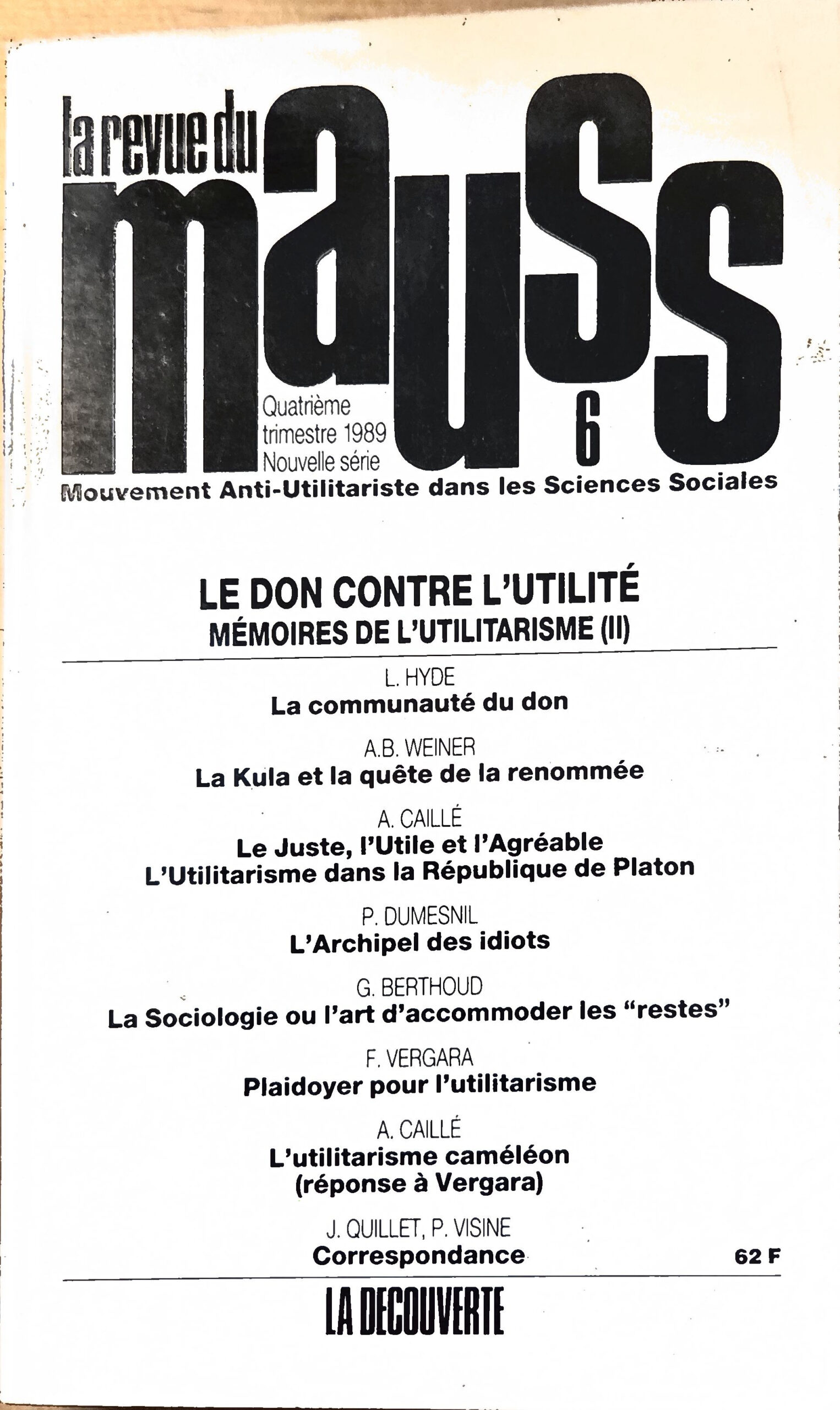 LE DON CONTRE L&rsquo;UTILITÉ MÉMOIRES DE L&rsquo;UTILITARISME (II)