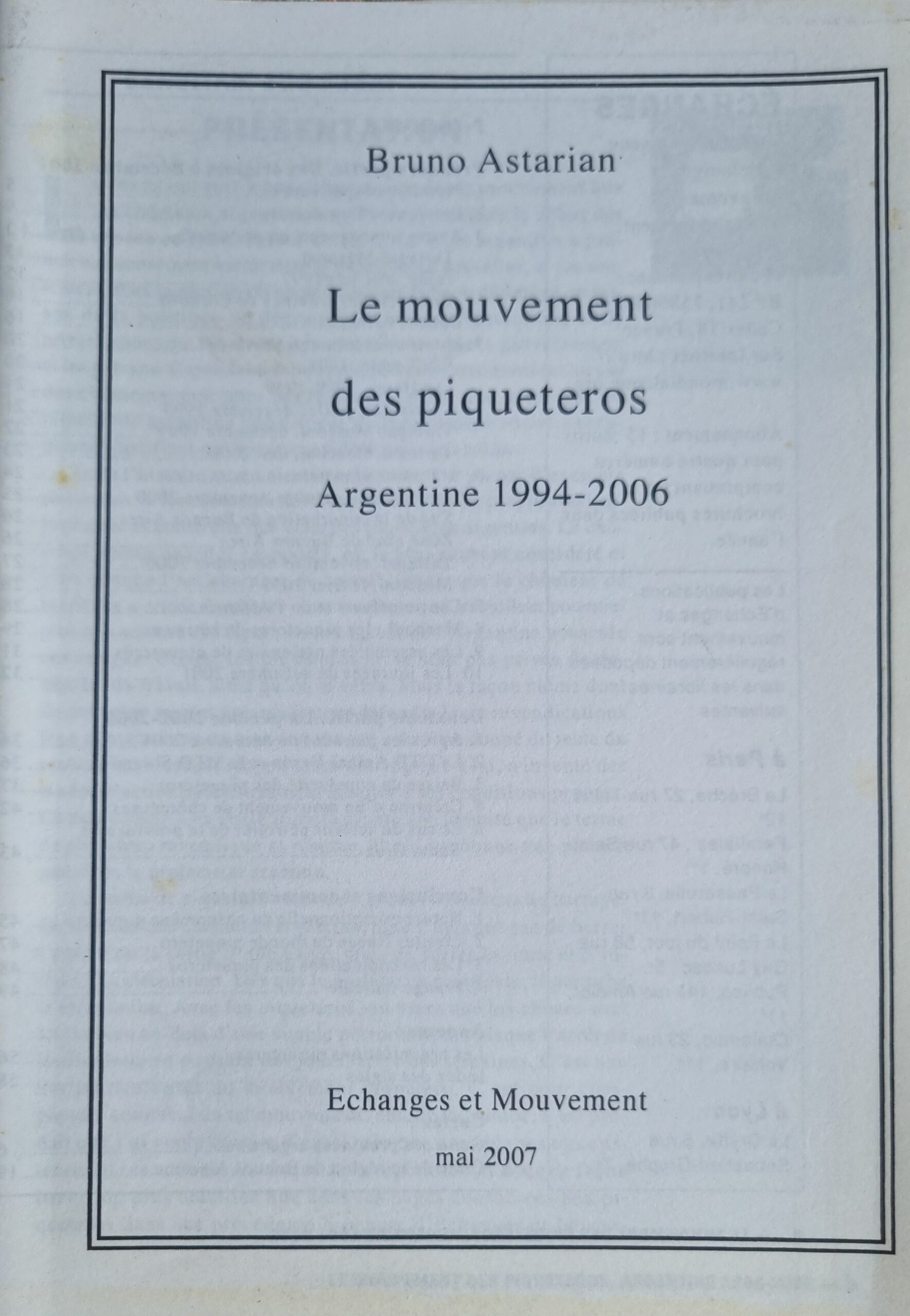Le mouvement des piqueteros Argentine 1994-2006