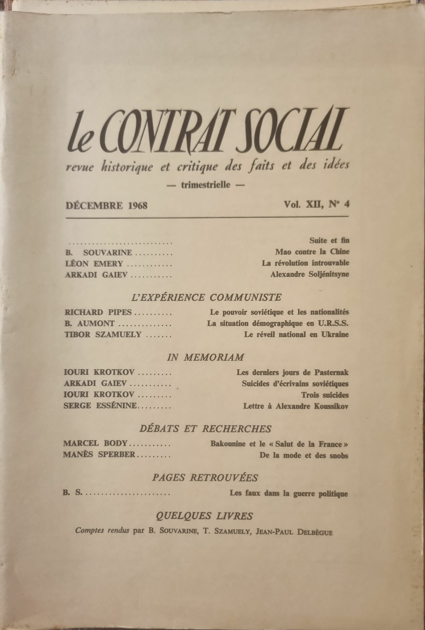 le CONTRAT SOCIAL : revue historique et critique des faits et des idées