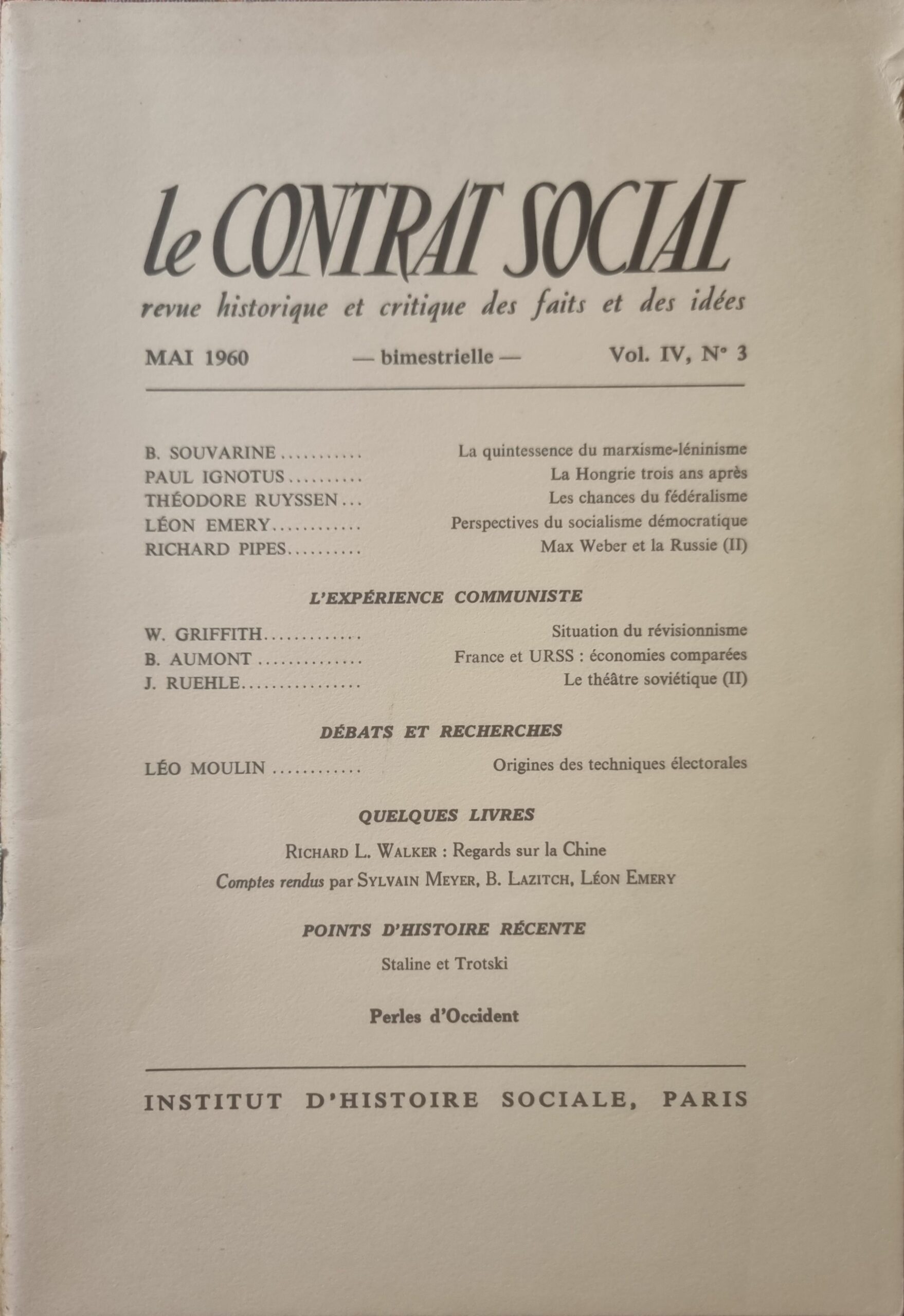 Le Contrat Social : Revue historique et critique des faits et des idées