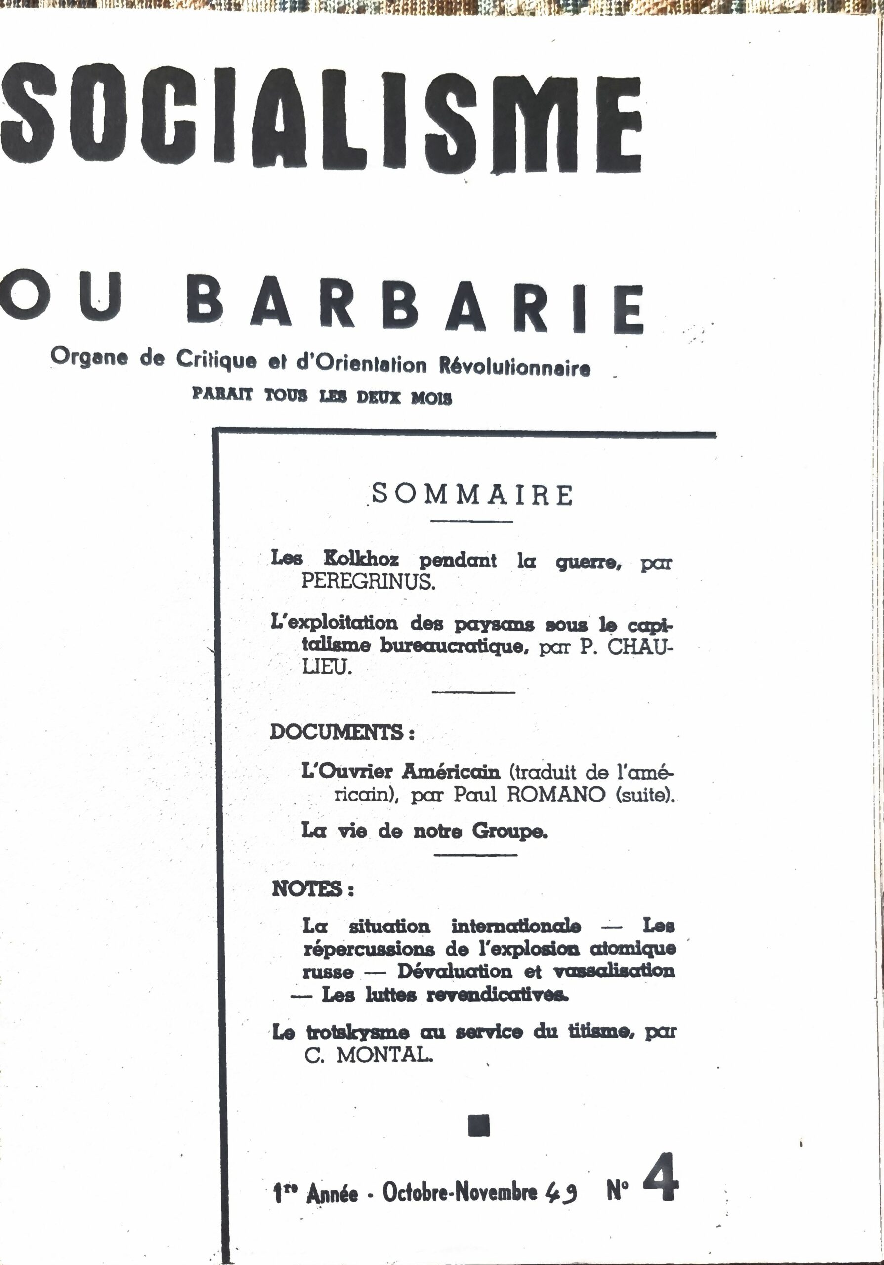 Socialisme ou Barbarie N° 4