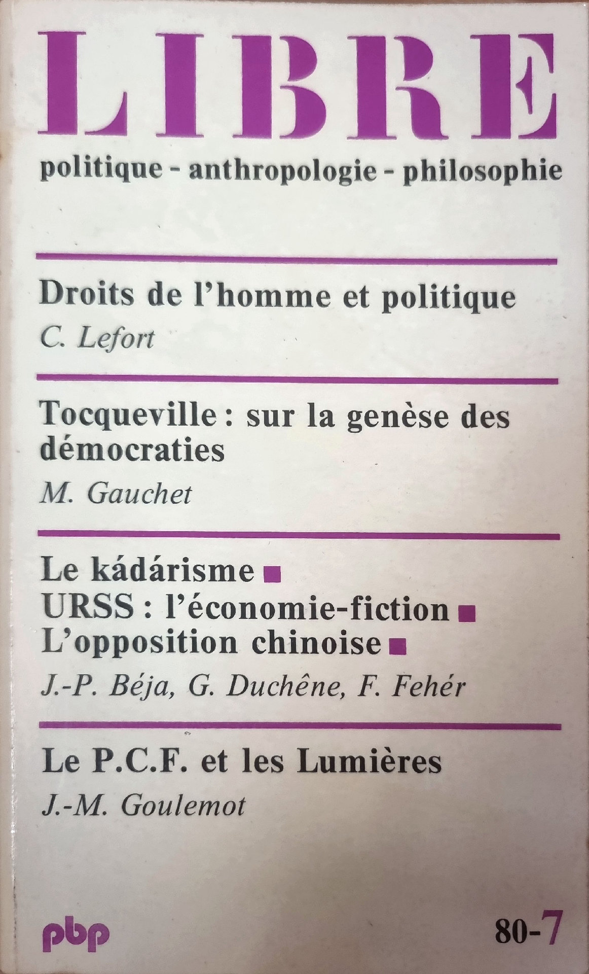 LIBRE : politique – anthropologie – philosophie