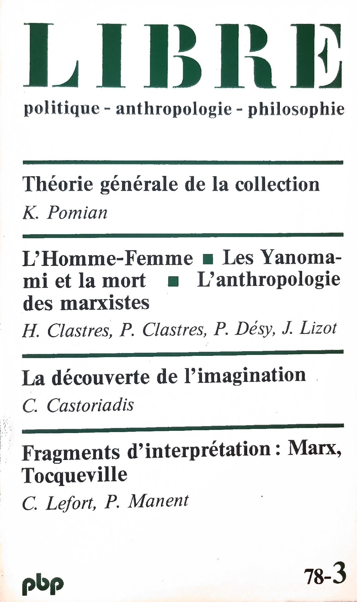 LIBRE, n° 78-3 : politique – anthropologie – philosophie