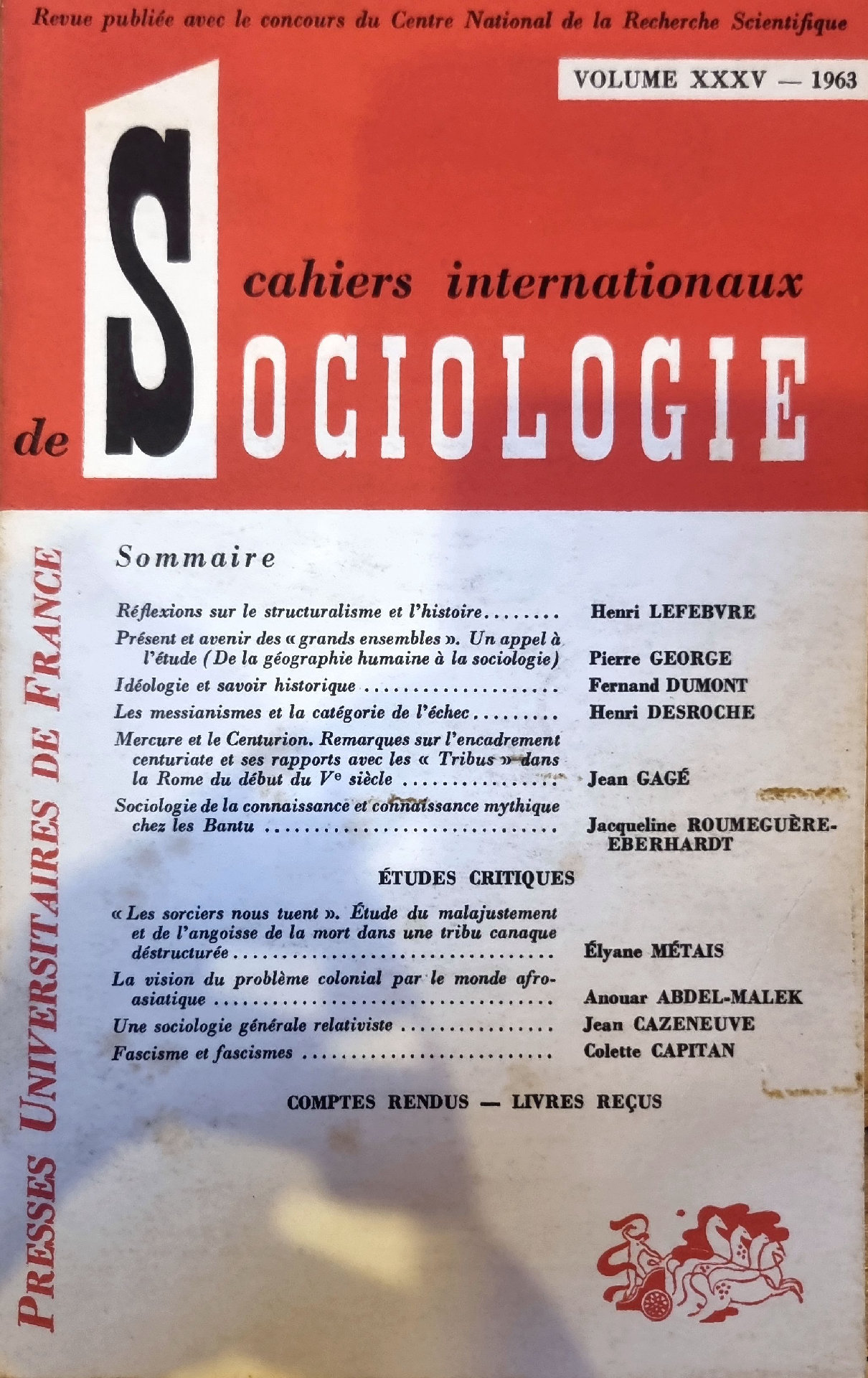 Cahiers Internationaux de Sociologie – Volume XXXV