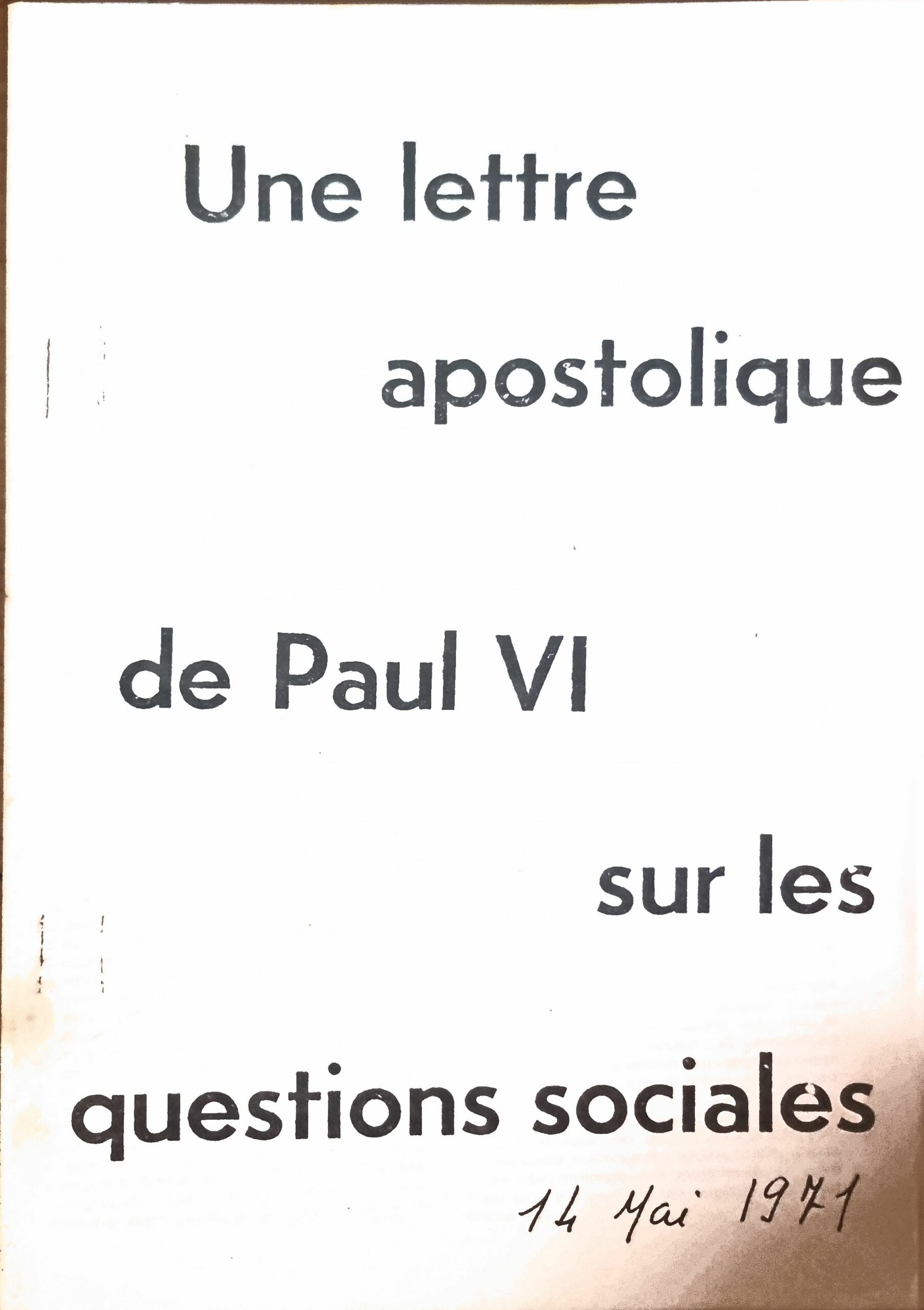 Une lettre apostolique de Paul VI sur les questions sociales
