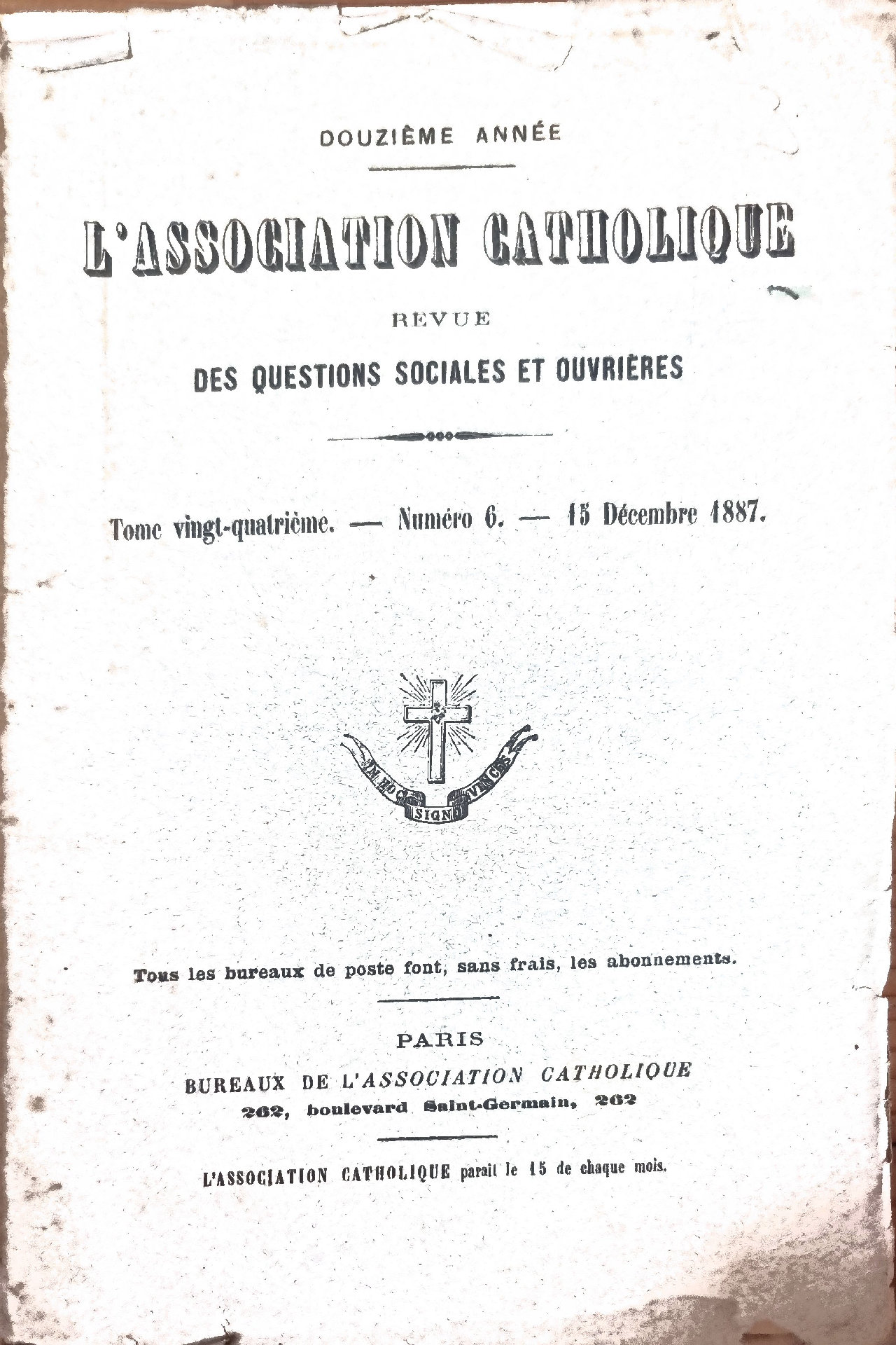 L&rsquo;ASSOCIATION CATHOLIQUE – REVUE DES QUESTIONS SOCIALES ET OUVRIÈRES