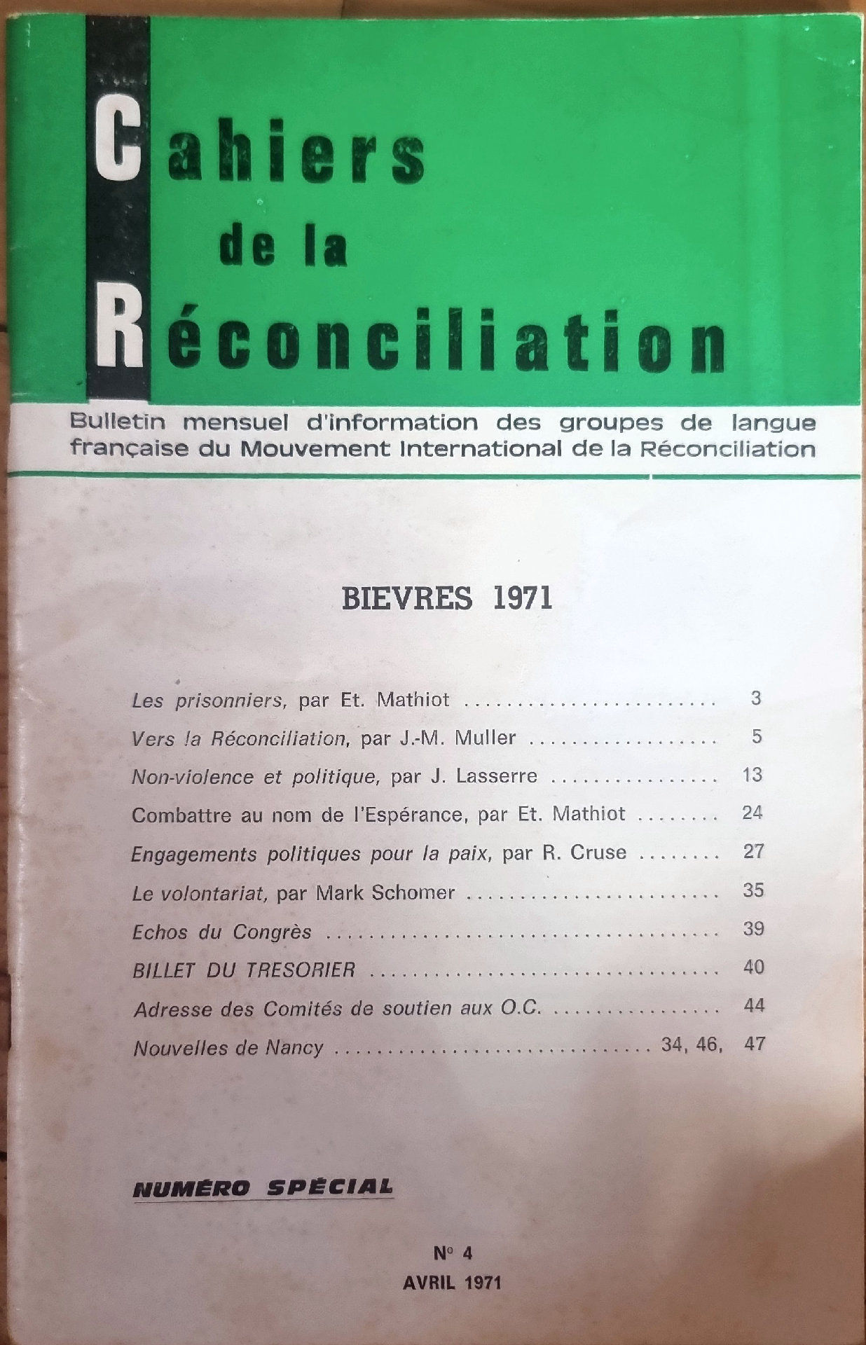 Cahiers de la Réconciliation : Numéro Spécial : Bièvres 1971, N° 4