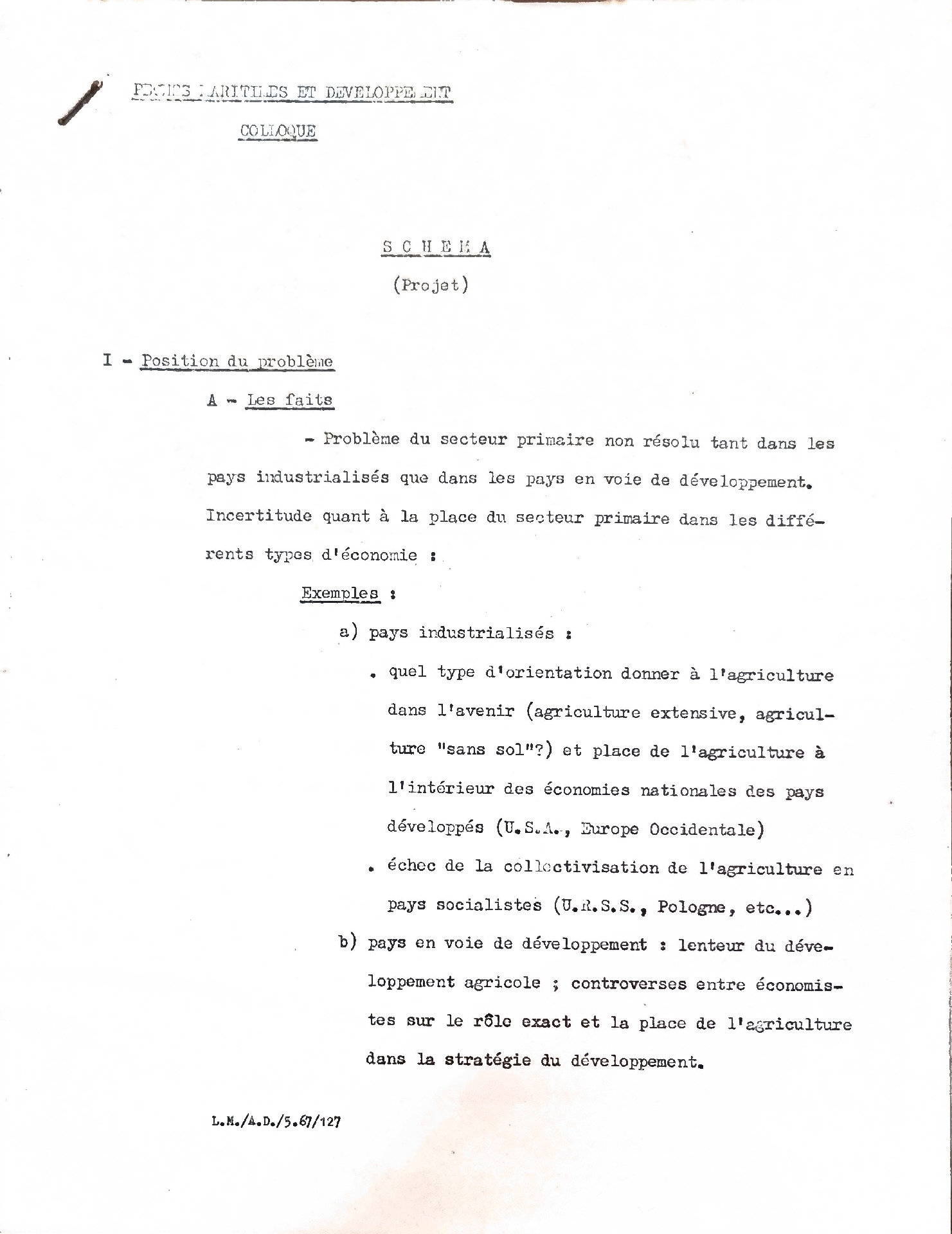 PROBLEMES AGRICOLES ET DEVELOPPEMENT