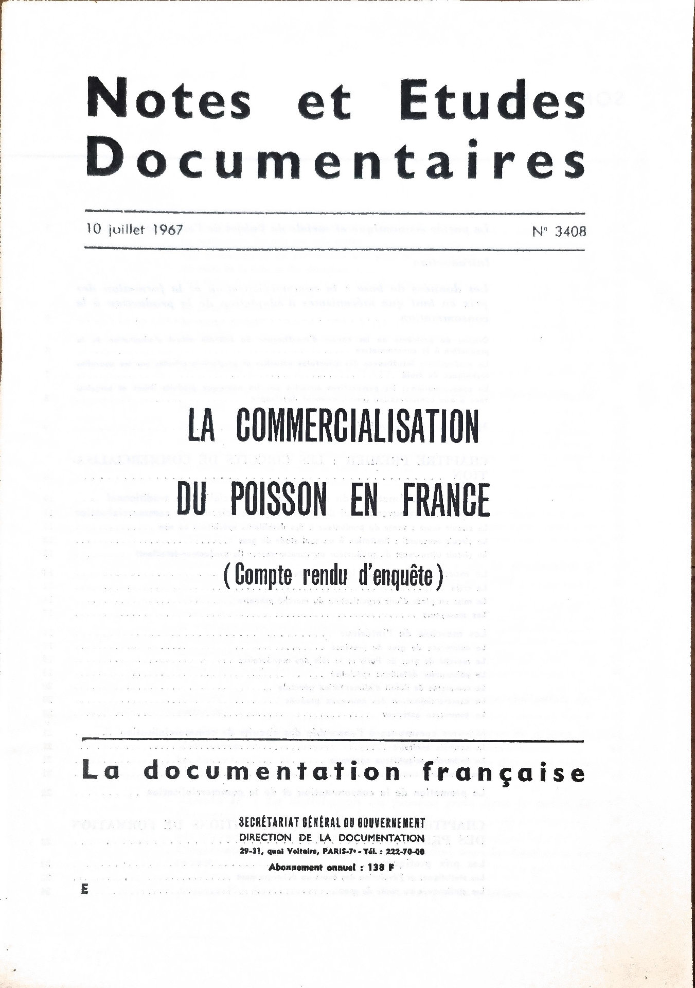La Commercialisation du Poisson en France (Compte rendu d&rsquo;enquête)