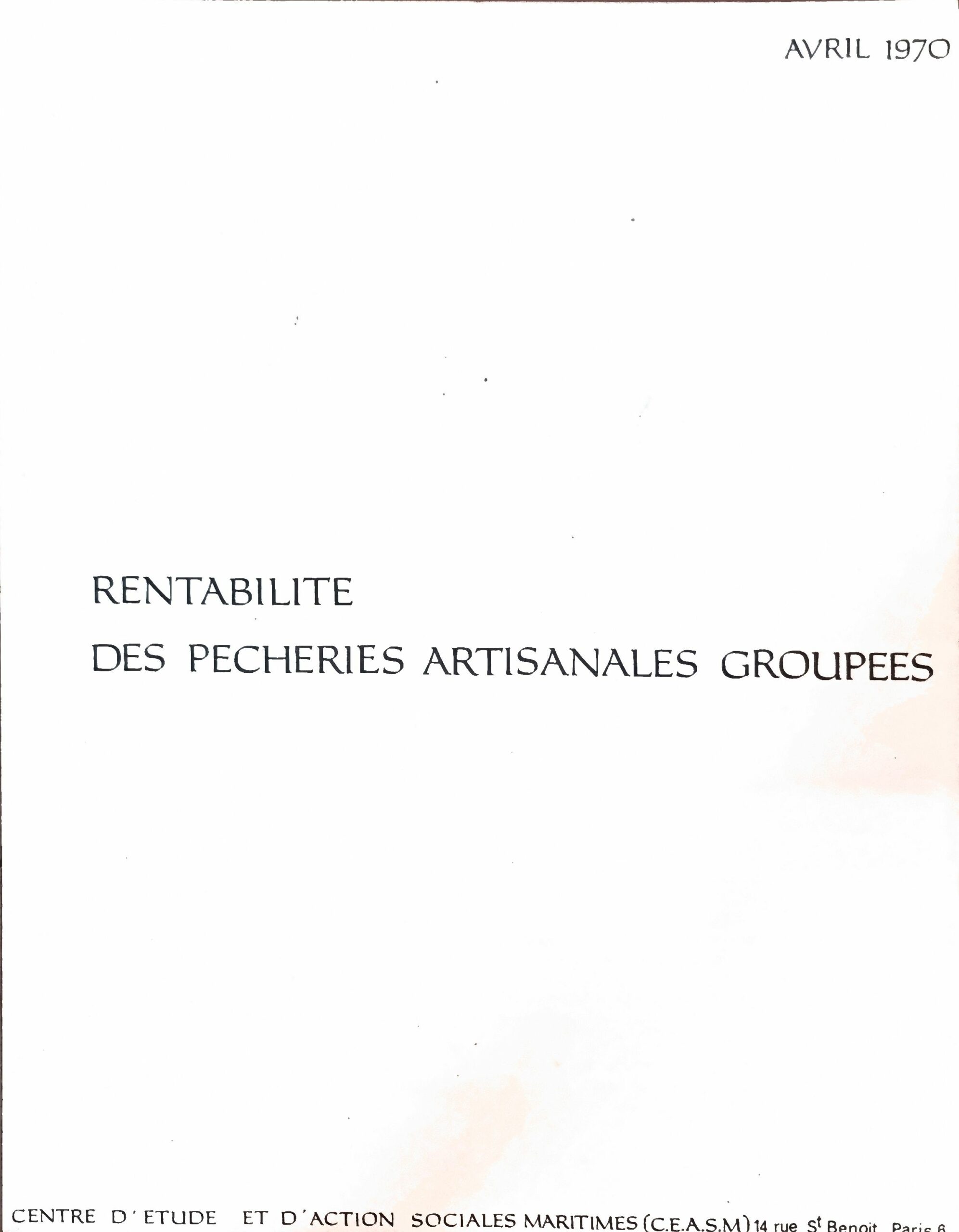 RENTABILITE DES PECHERIES ARTISANALES GROUPEES