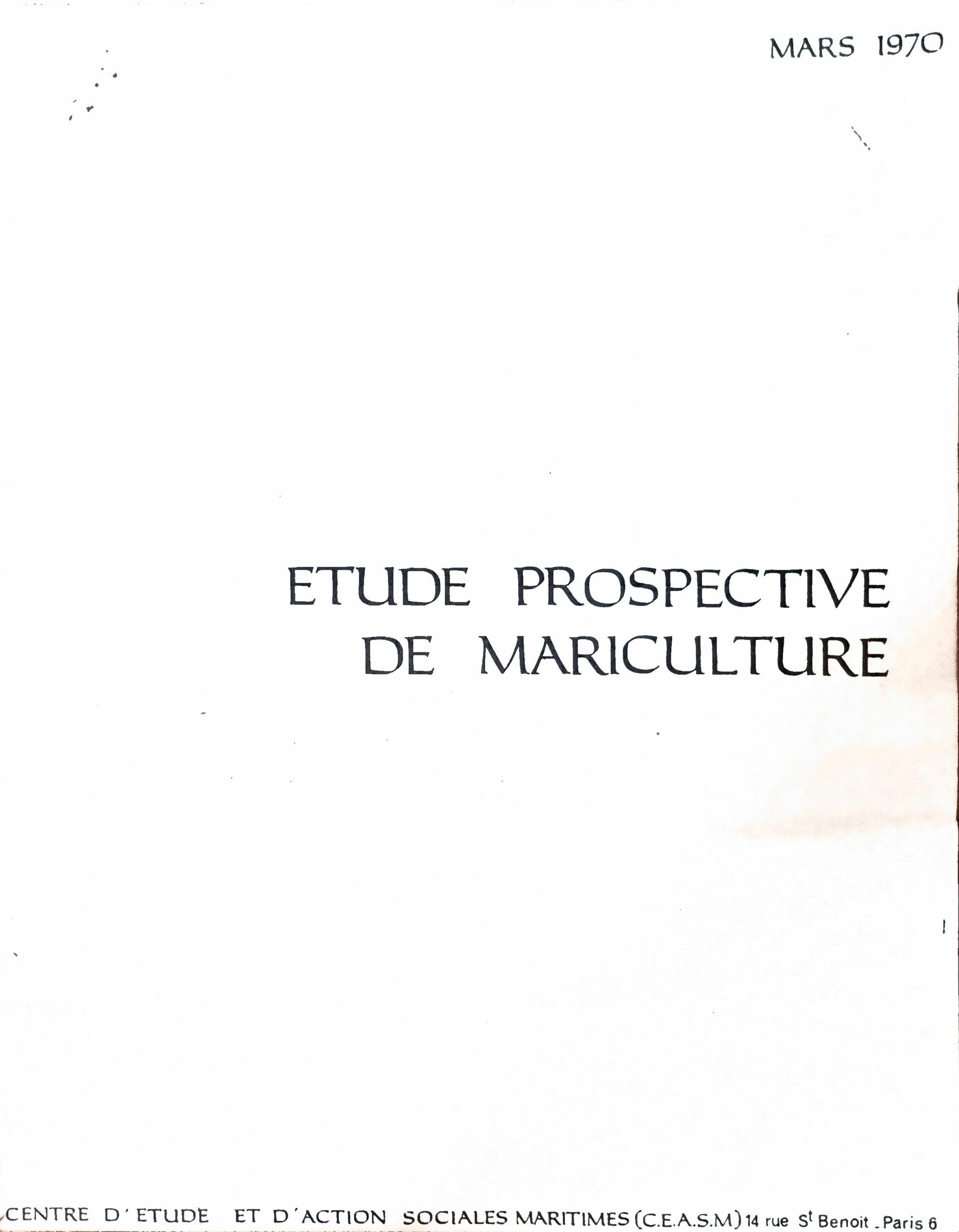 ETUDE PROSPECTIVE DE MARICULTURE