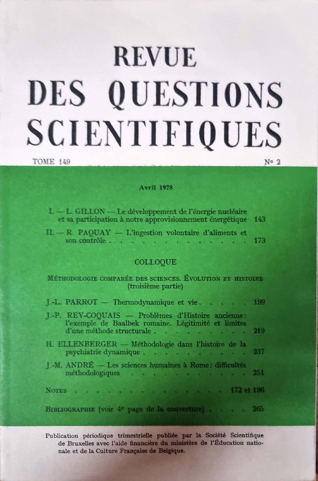 REVUE DES QUESTIONS SCIENTIFIQUES