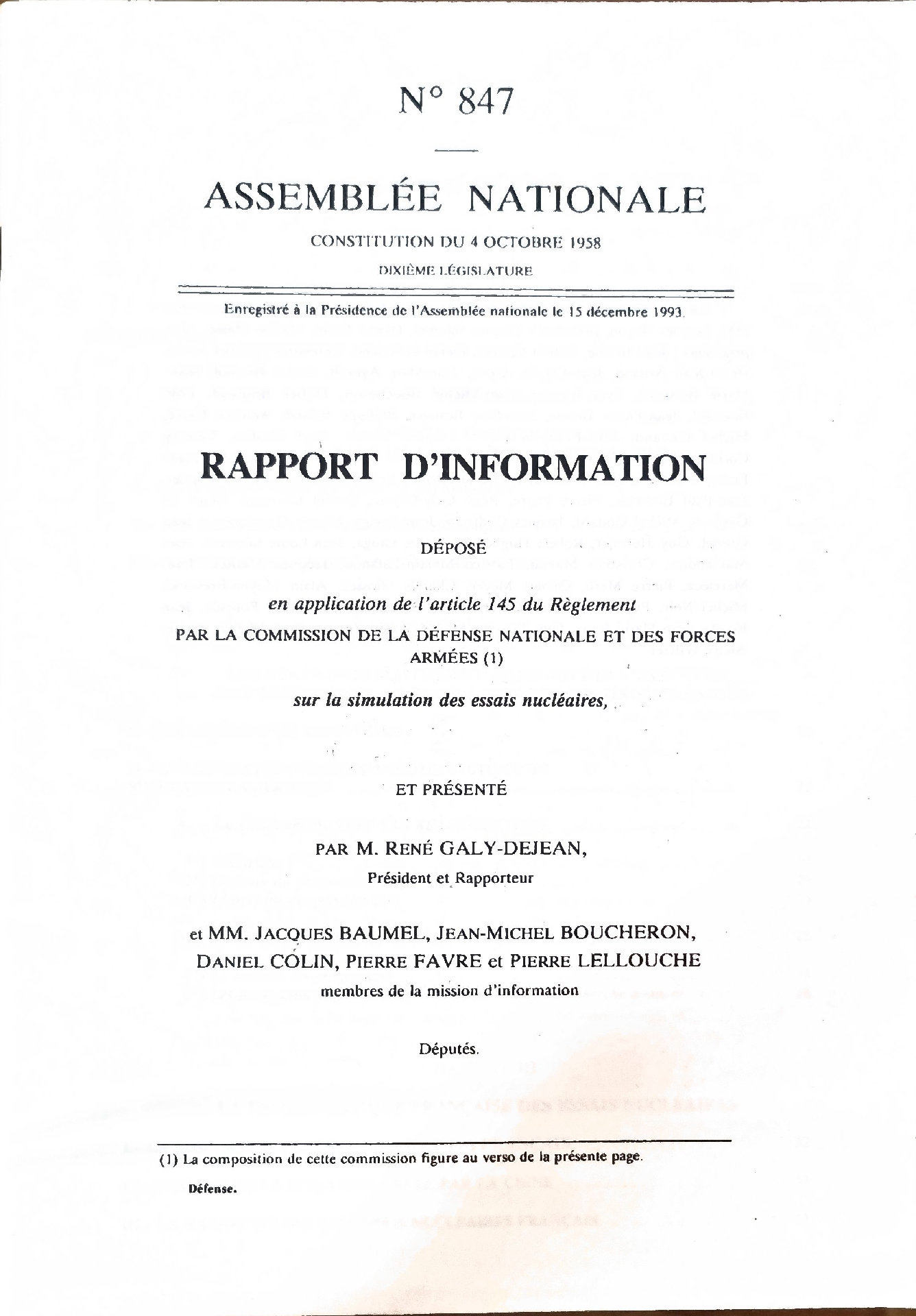 Rapport d&rsquo;information sur la simulation des essais nucléaires