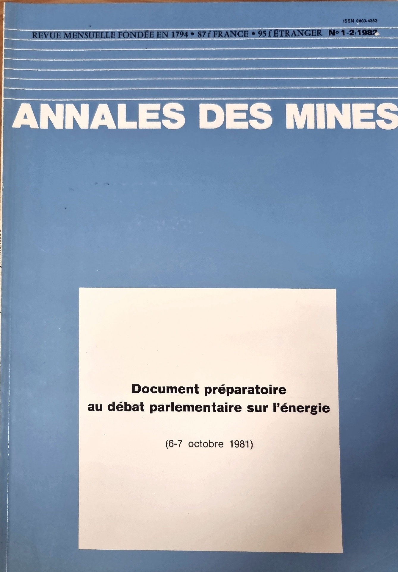 Annales des Mines – Document préparatoire au débat parlementaire sur l&rsquo;énergie