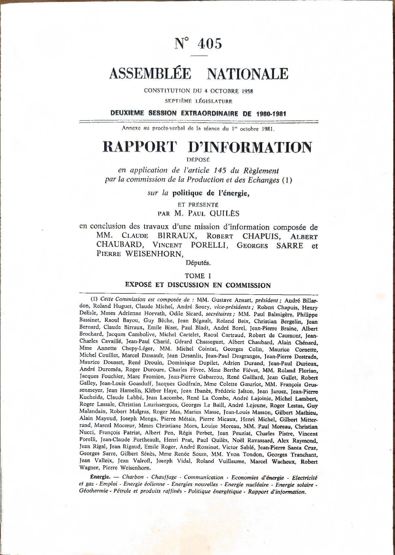 Rapport d&rsquo;information sur la politique de l&rsquo;énergie