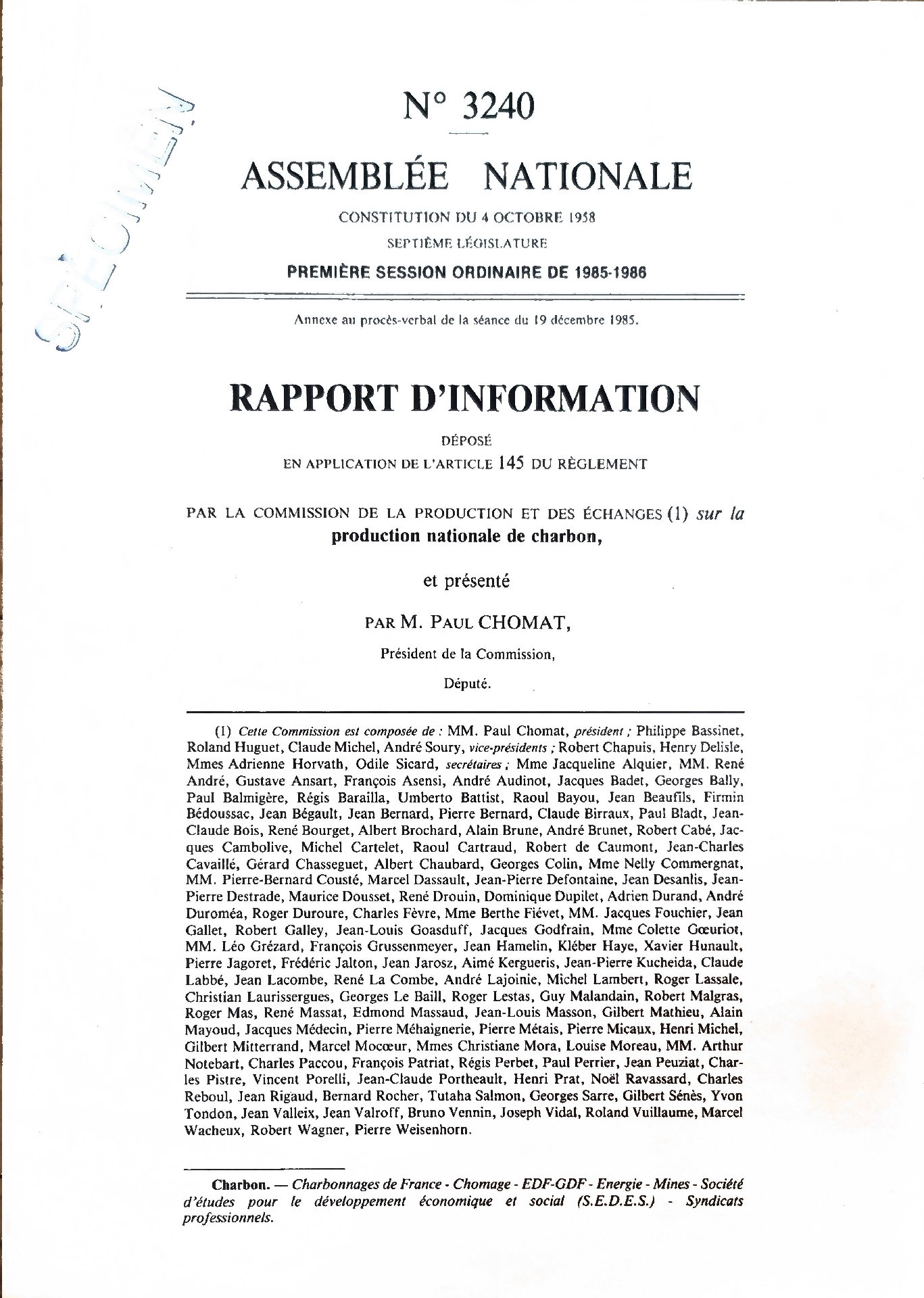 Rapport d&rsquo;information sur la production nationale de charbon