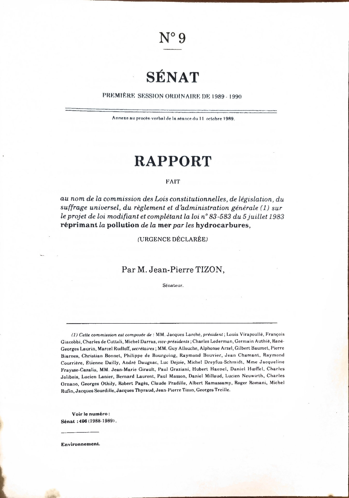 Rapport sur le projet de loi réprimant la pollution de la mer par les hydrocarbures