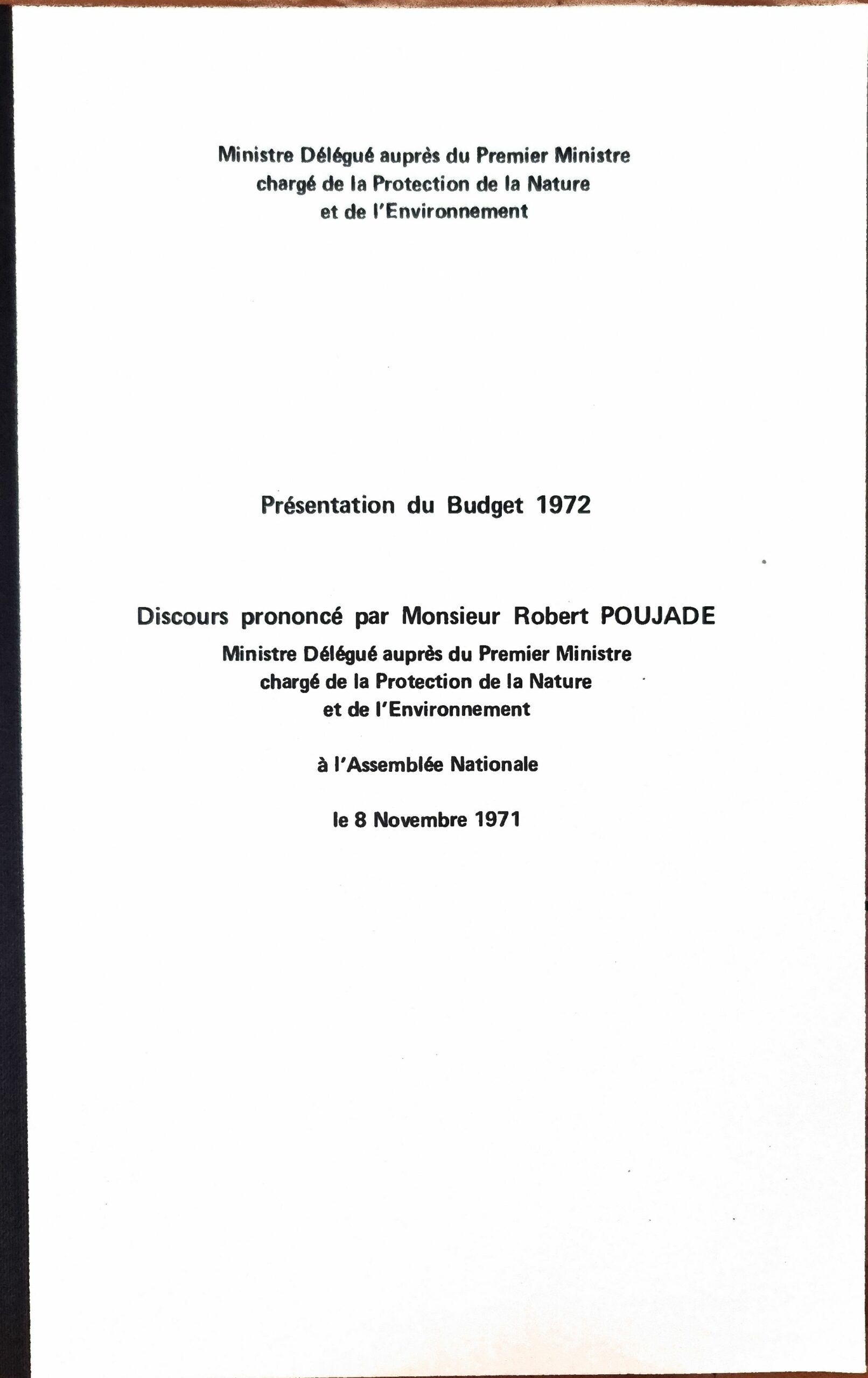 Présentation du Budget 1972