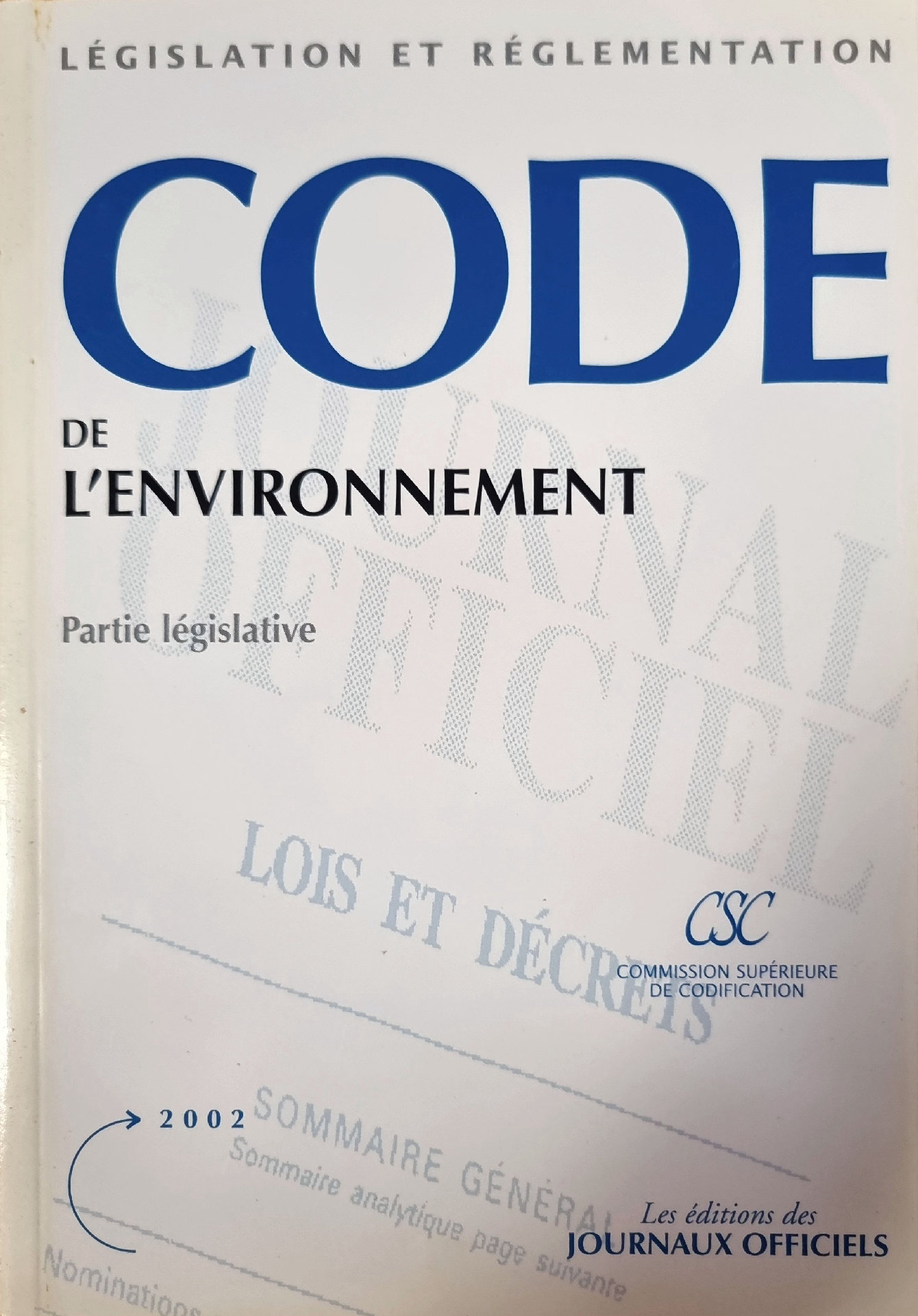 CODE DE L&rsquo;ENVIRONNEMENT