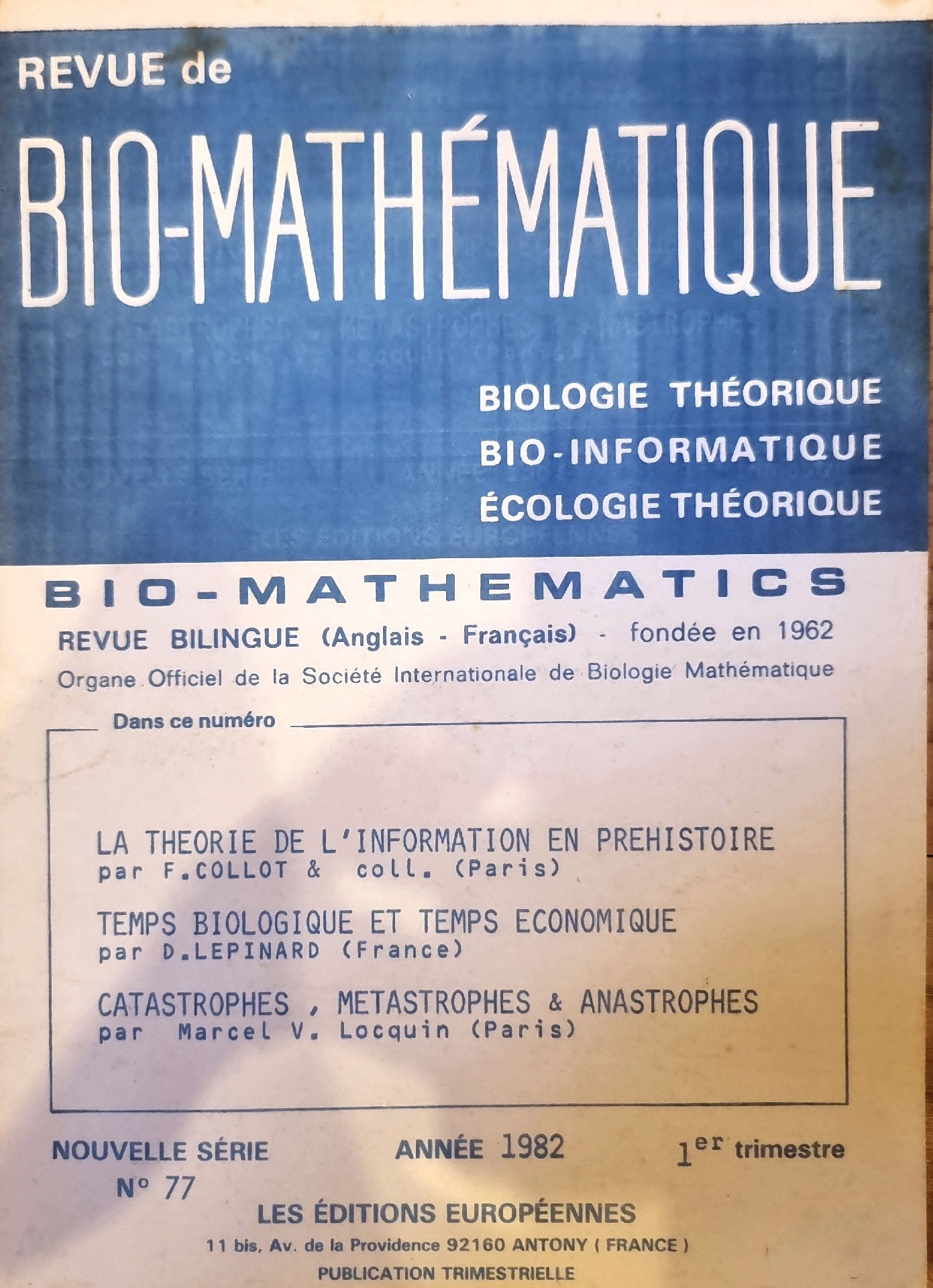 REVUE de BIO-MATHÉMATIQUE