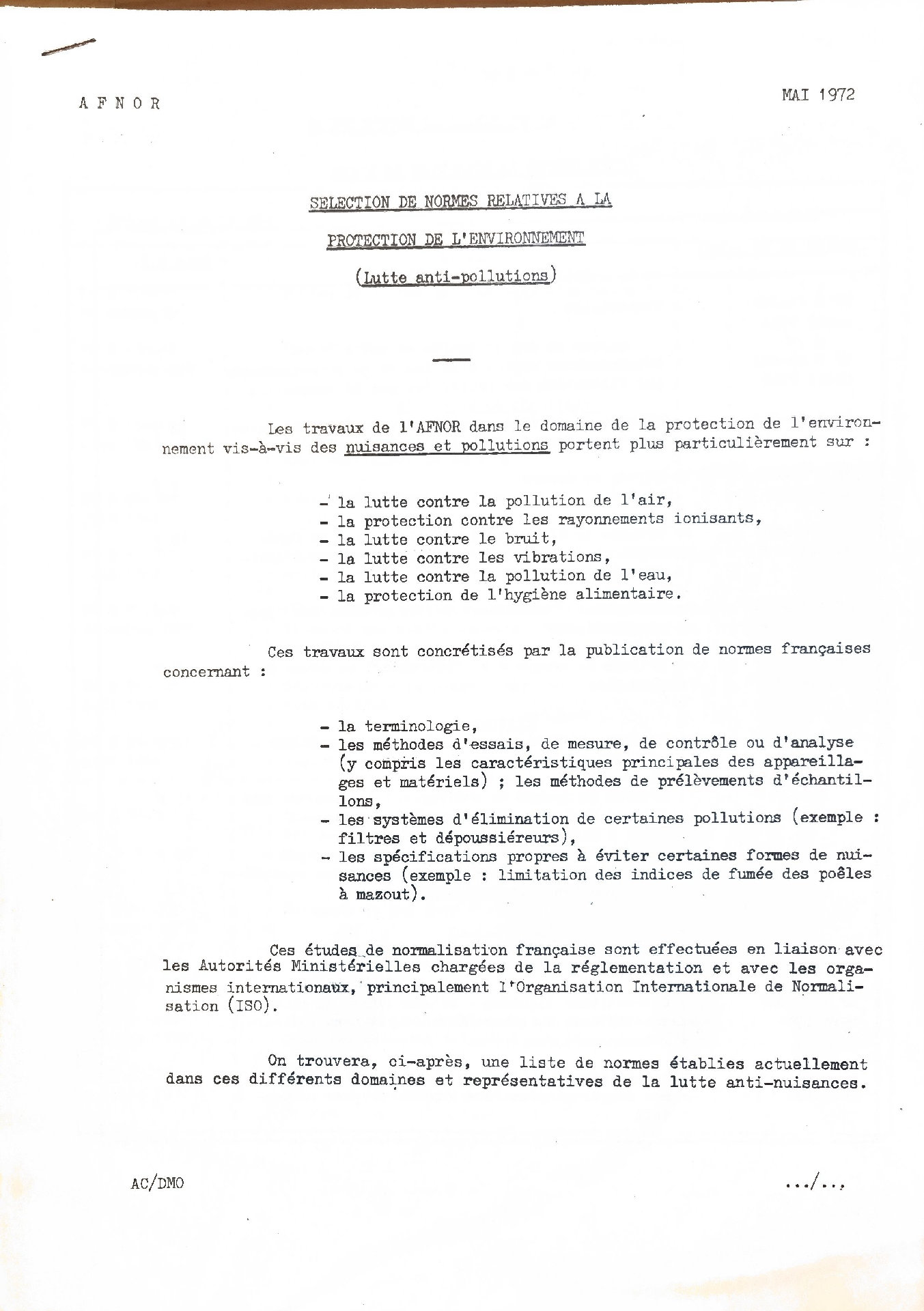 SELECTION DE NORMES RELATIVES A LA PROTECTION DE L&rsquo;ENVIRONNEMENT (lutte anti-pollutions)