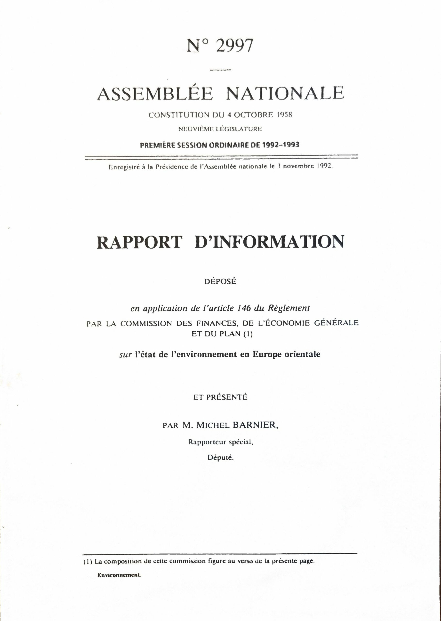Rapport d&rsquo;information sur l&rsquo;état de l&rsquo;environnement en Europe orientale