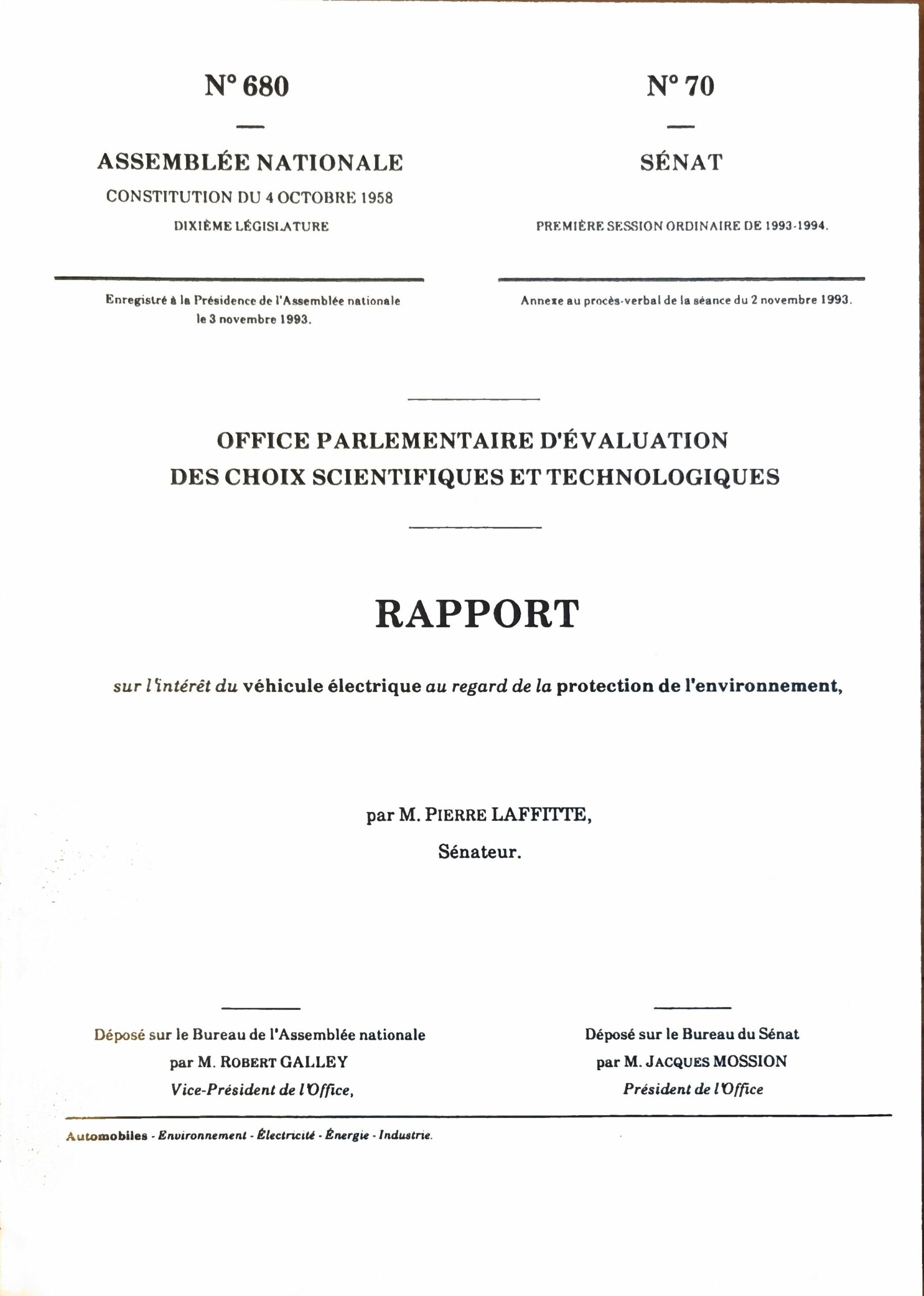 Rapport sur l&rsquo;intérêt du véhicule électrique au regard de la protection de l&rsquo;environnement