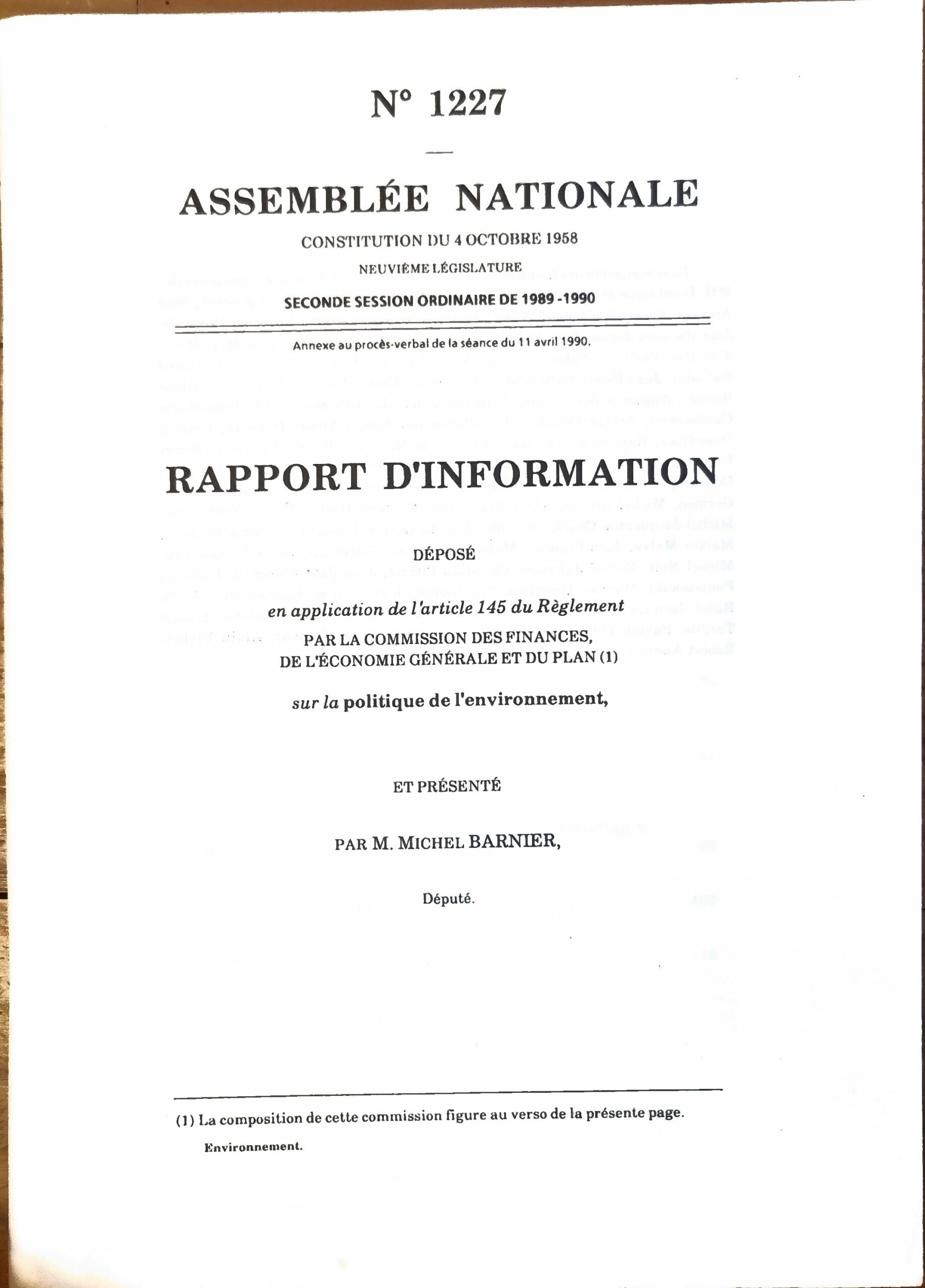 Rapport d&rsquo;information sur la politique de l&rsquo;environnement