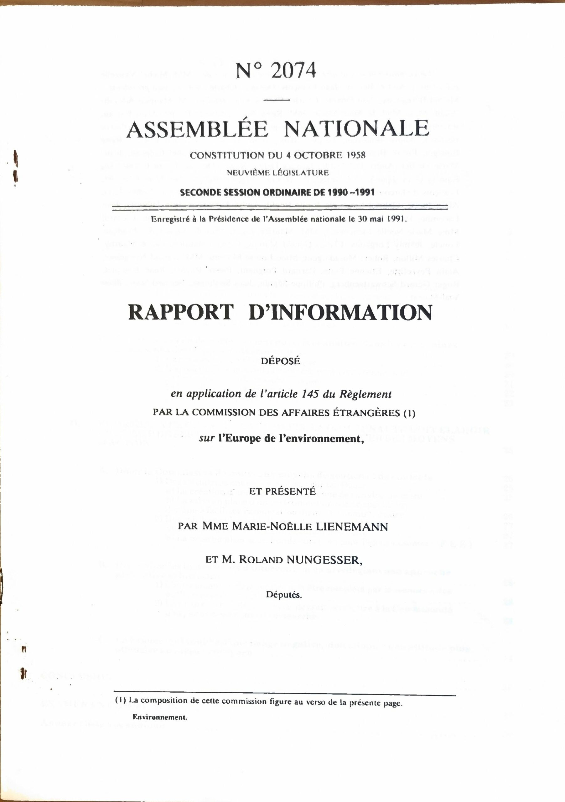Rapport d&rsquo;information sur l&rsquo;Europe de l&rsquo;environnement