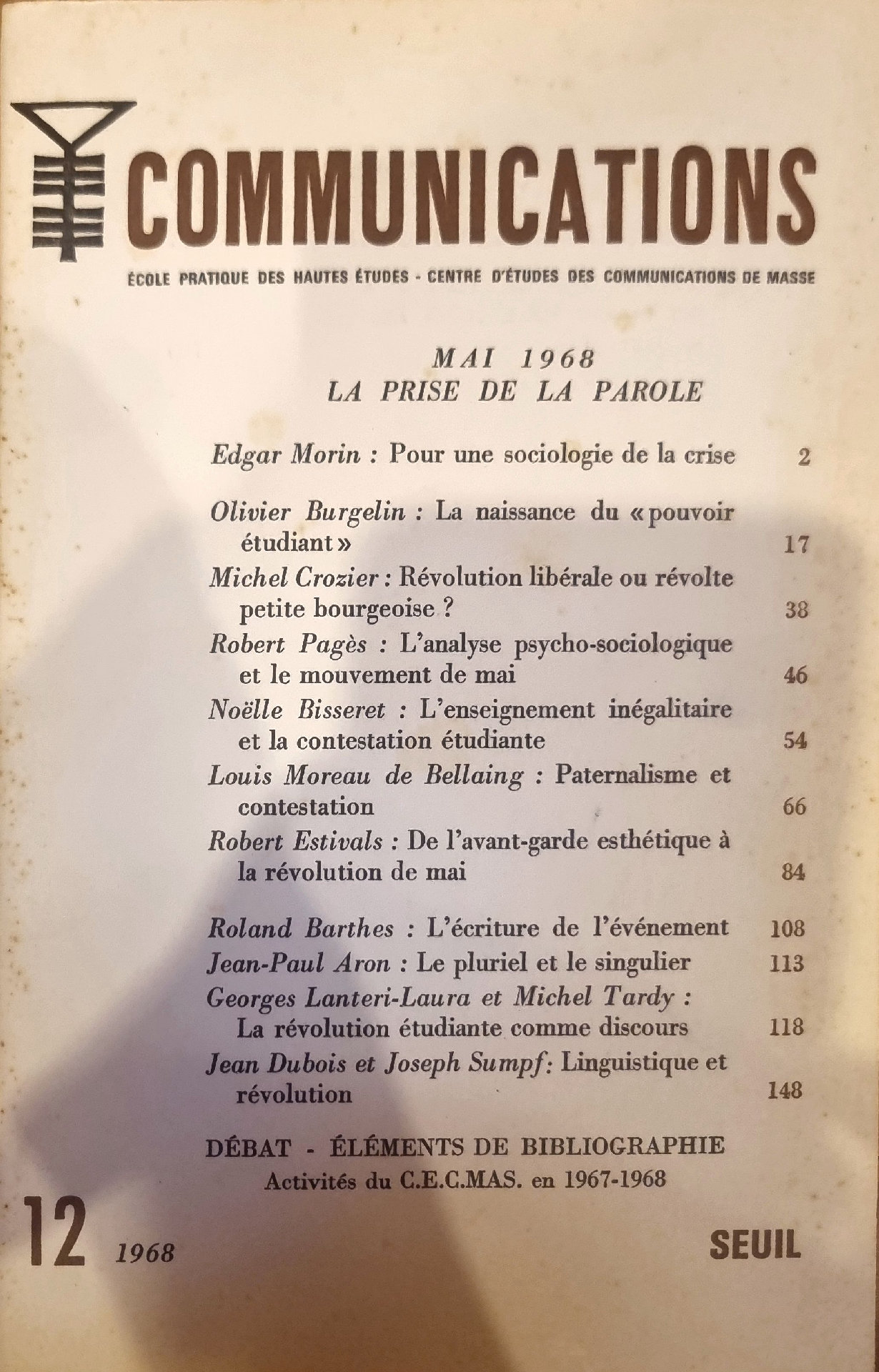 COMMUNICATIONS MAI 1968 LA PRISE DE LA PAROLE