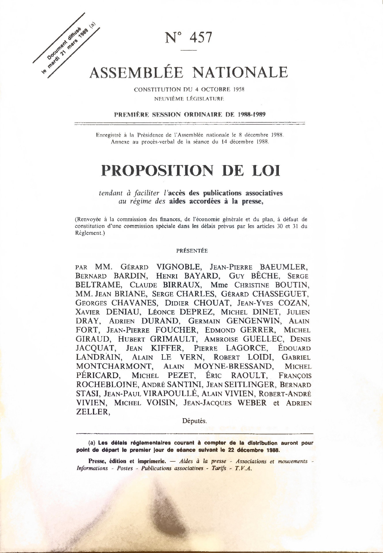 PROPOSITION DE LOI tendant à faciliter l&rsquo;accès des publications associatives au régime des aides accordées à la presse.