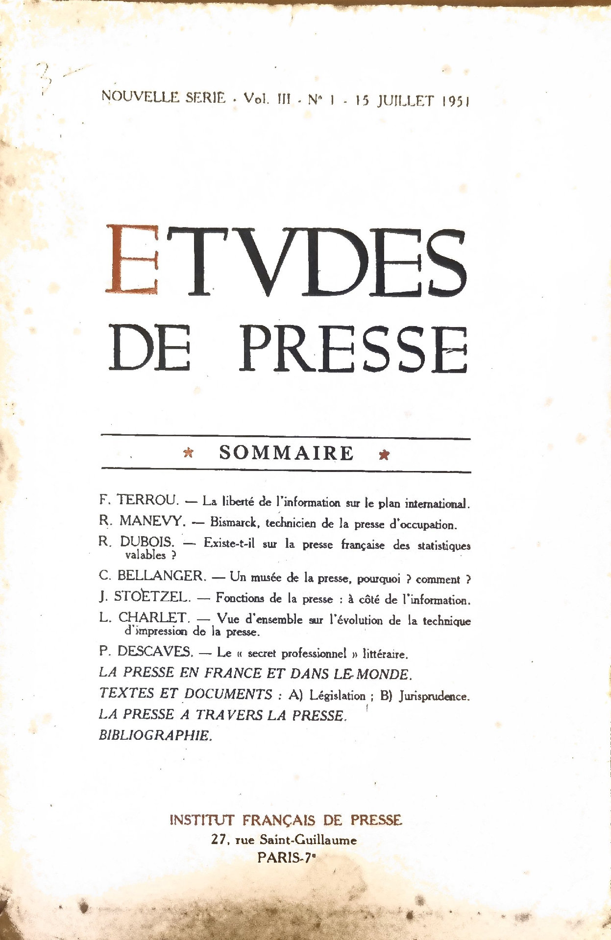 ETUDES DE PRESSE