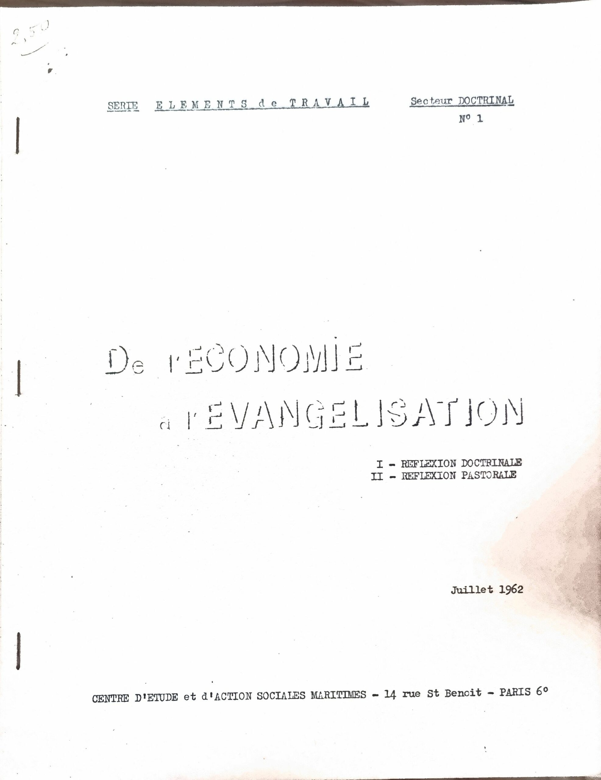 De l&rsquo;Économie à l&rsquo;Évangélisation