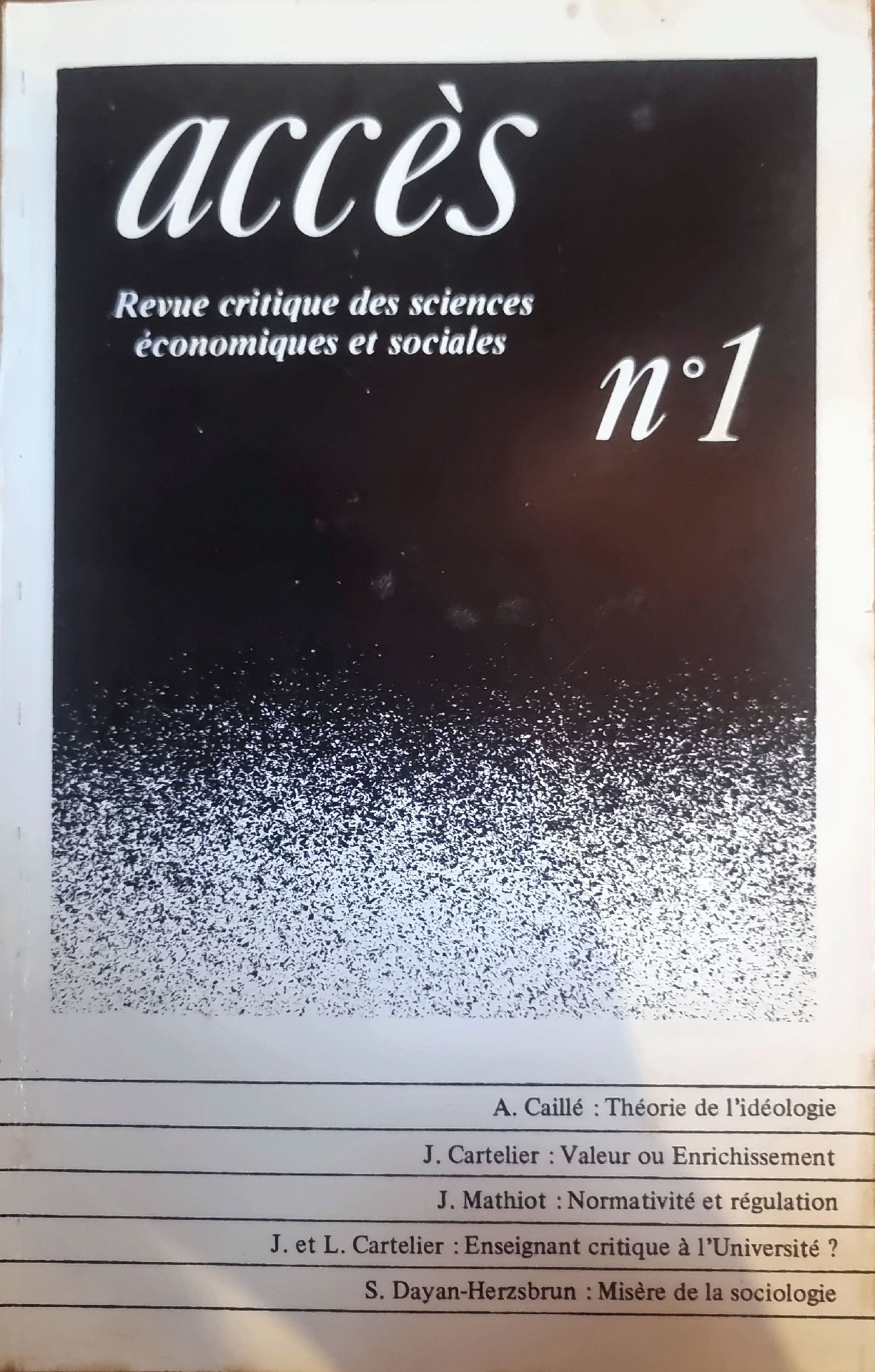 Accès : Revue critique des sciences économiques et sociales n°1