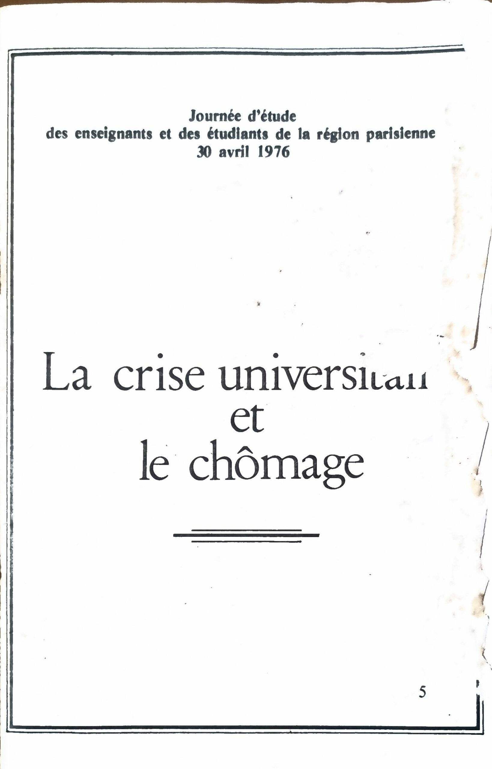 La crise universitaire et le chômage
