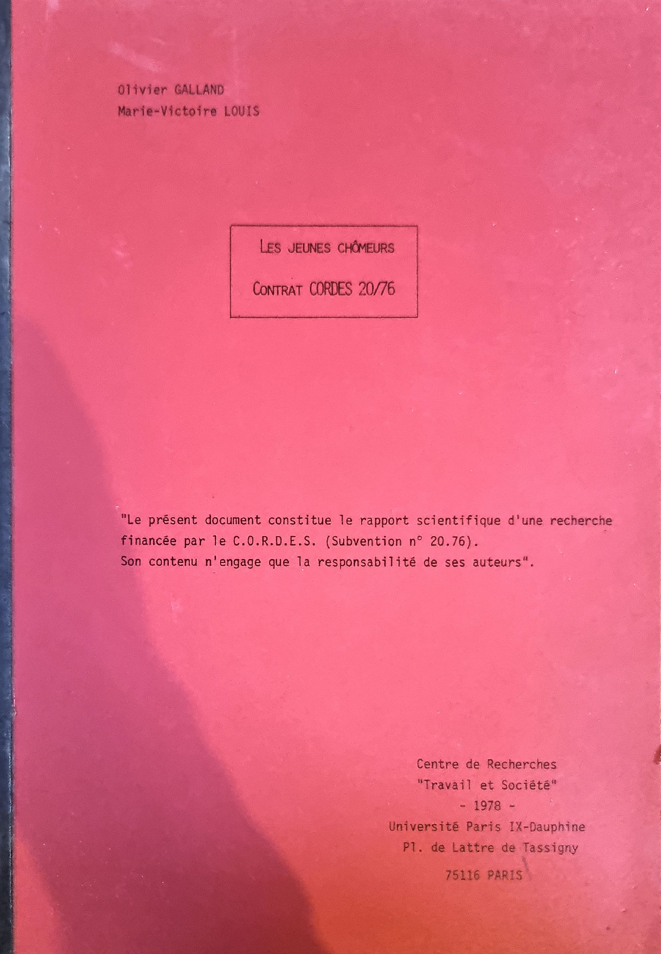 LES JEUNES CHÔMEURS CONTRAT CORDES 20/76