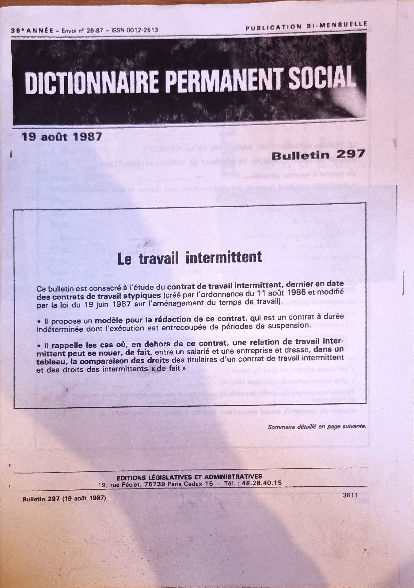 Dictionnaire Permanent Social – Bulletin 297: Le travail intermittent