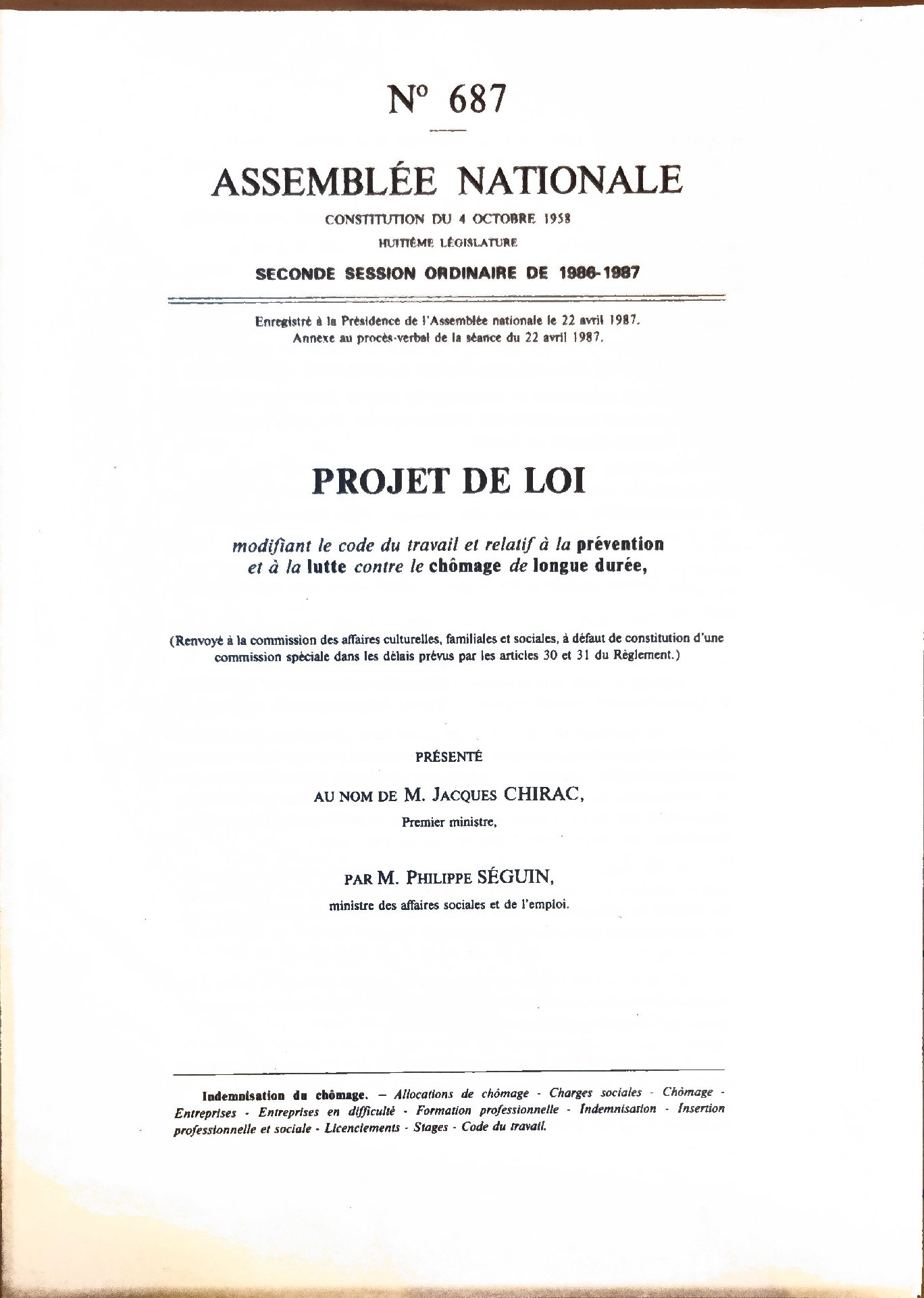 PROJET DE LOI modifiant le code du travail et relatif à la prévention et à la lutte contre le chômage de longue durée