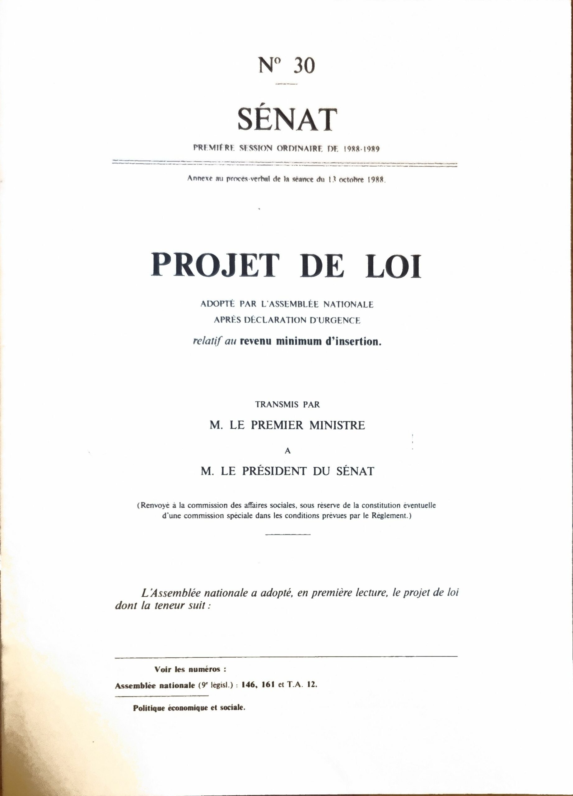 Projet de loi relatif au revenu minimum d&rsquo;insertion