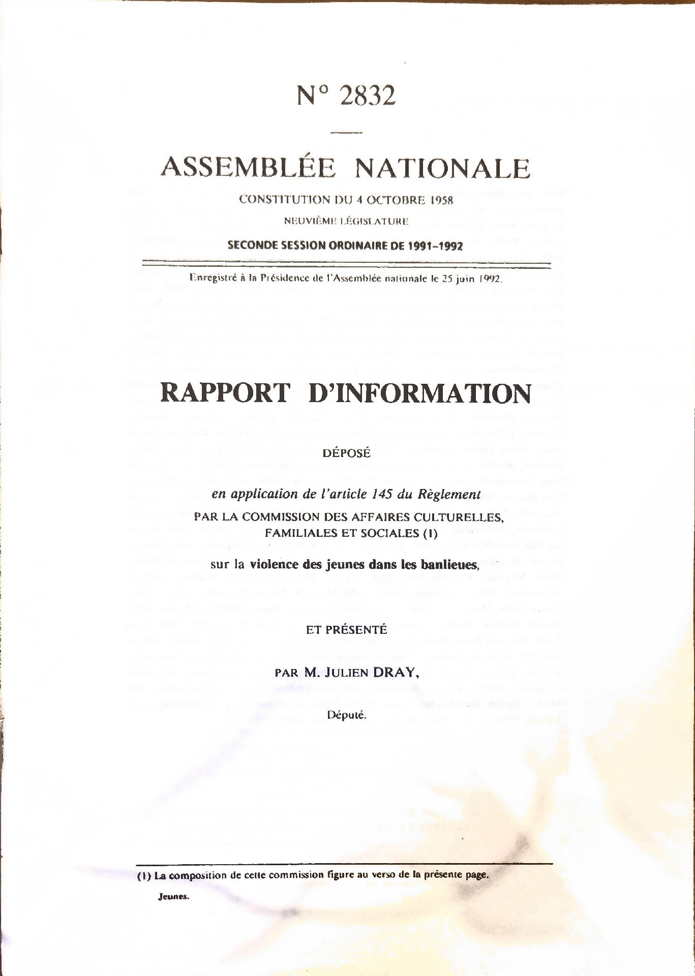 Rapport d&rsquo;information sur la violence des jeunes dans les banlieues (N° 2832)