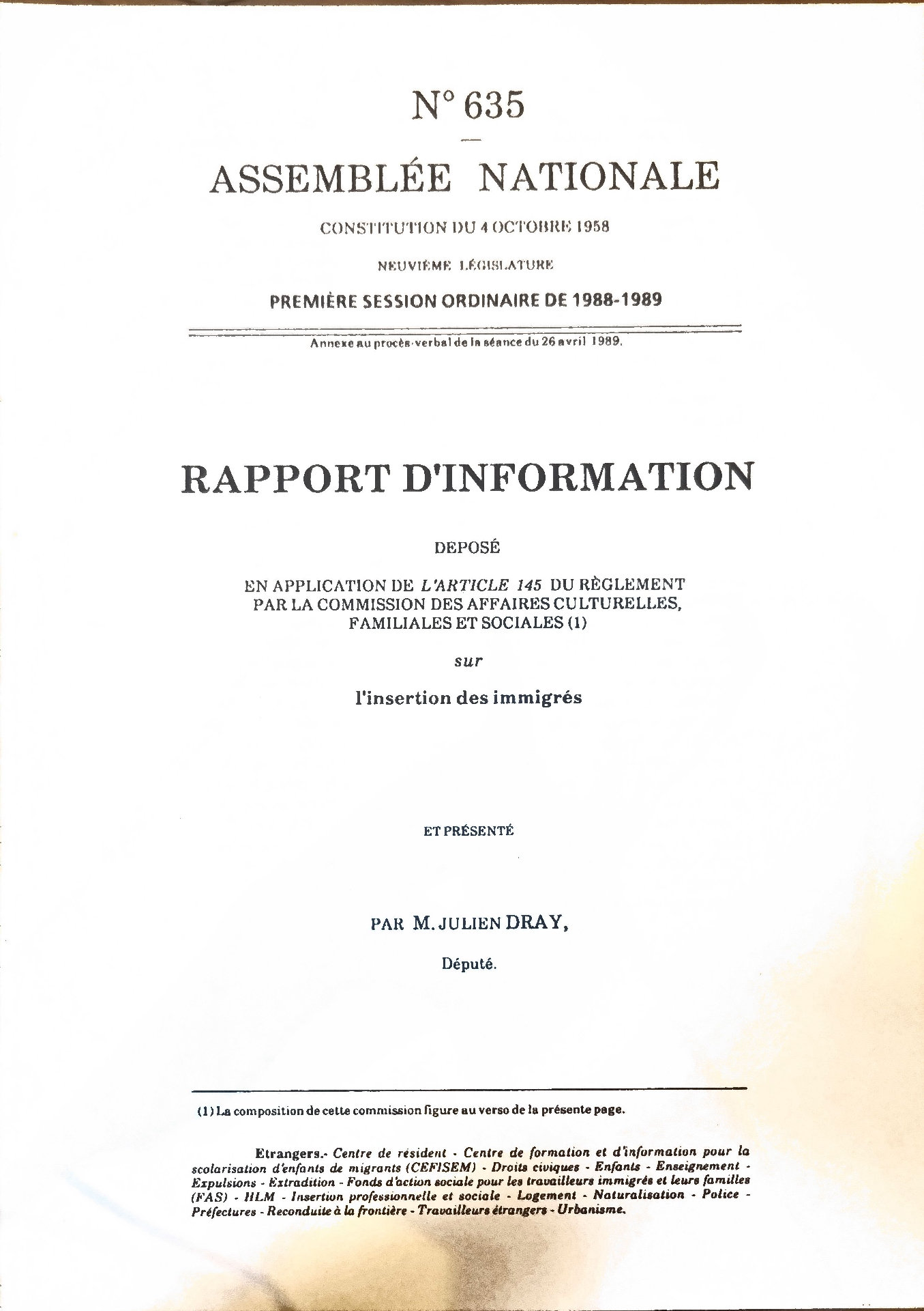 Rapport d&rsquo;information sur l&rsquo;insertion des immigrés
