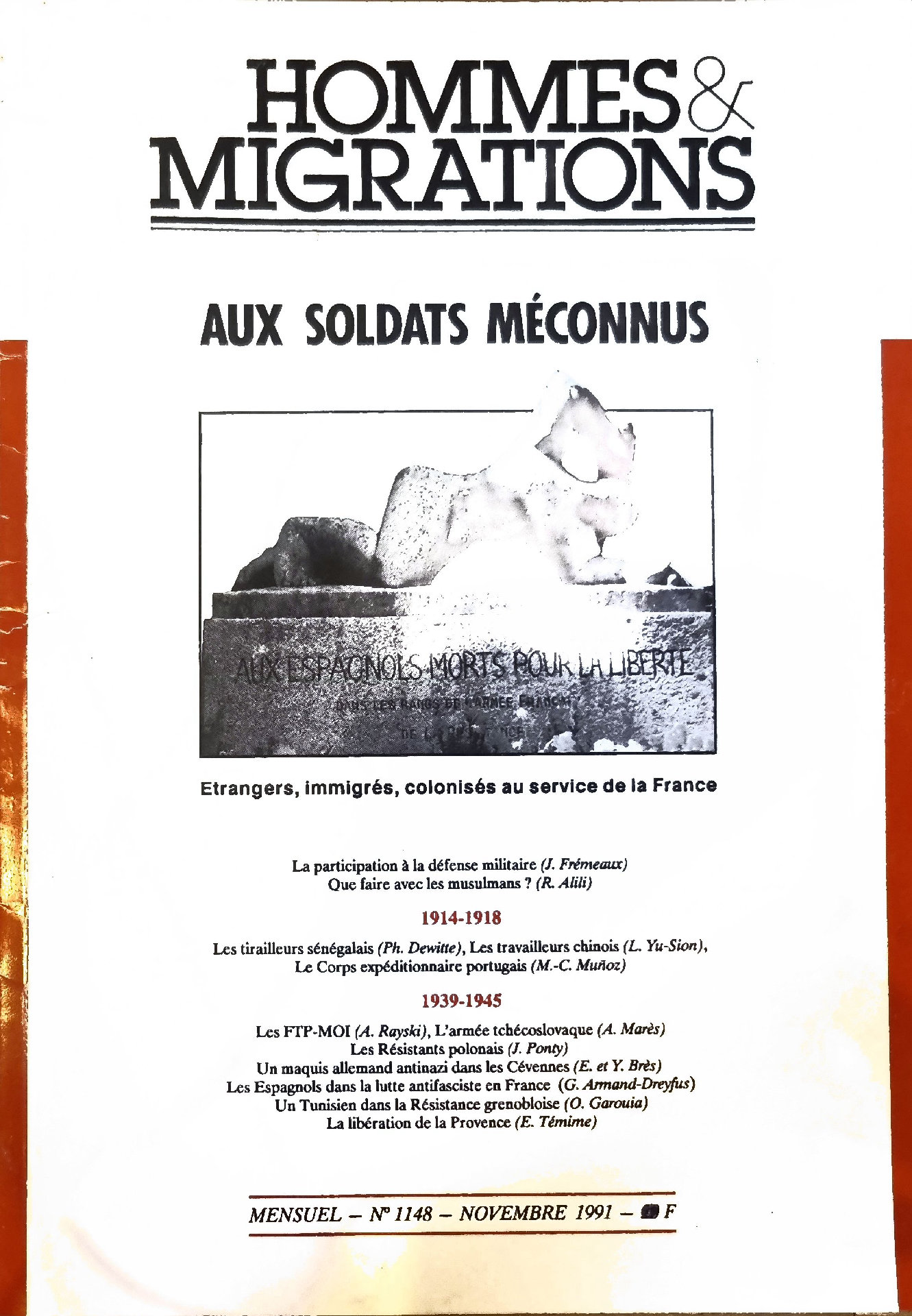 Hommes & Migrations : Aux soldats méconnus. Étrangers, immigrés, colonisés au service de la France (1914-1918 et 1939-1945)