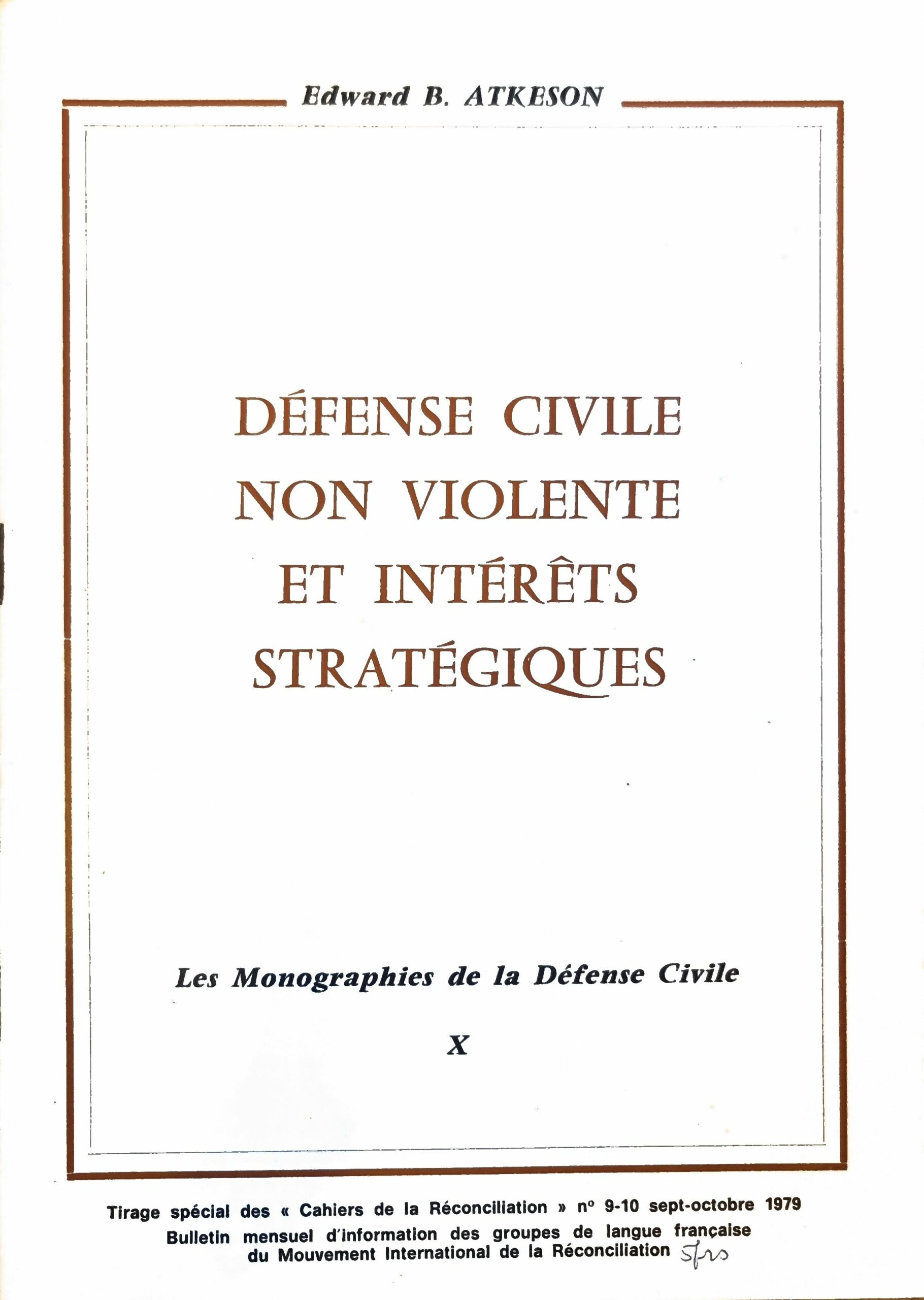 DÉFENSE CIVILE NON VIOLENTE ET INTÉRÊTS STRATÉGIQUES