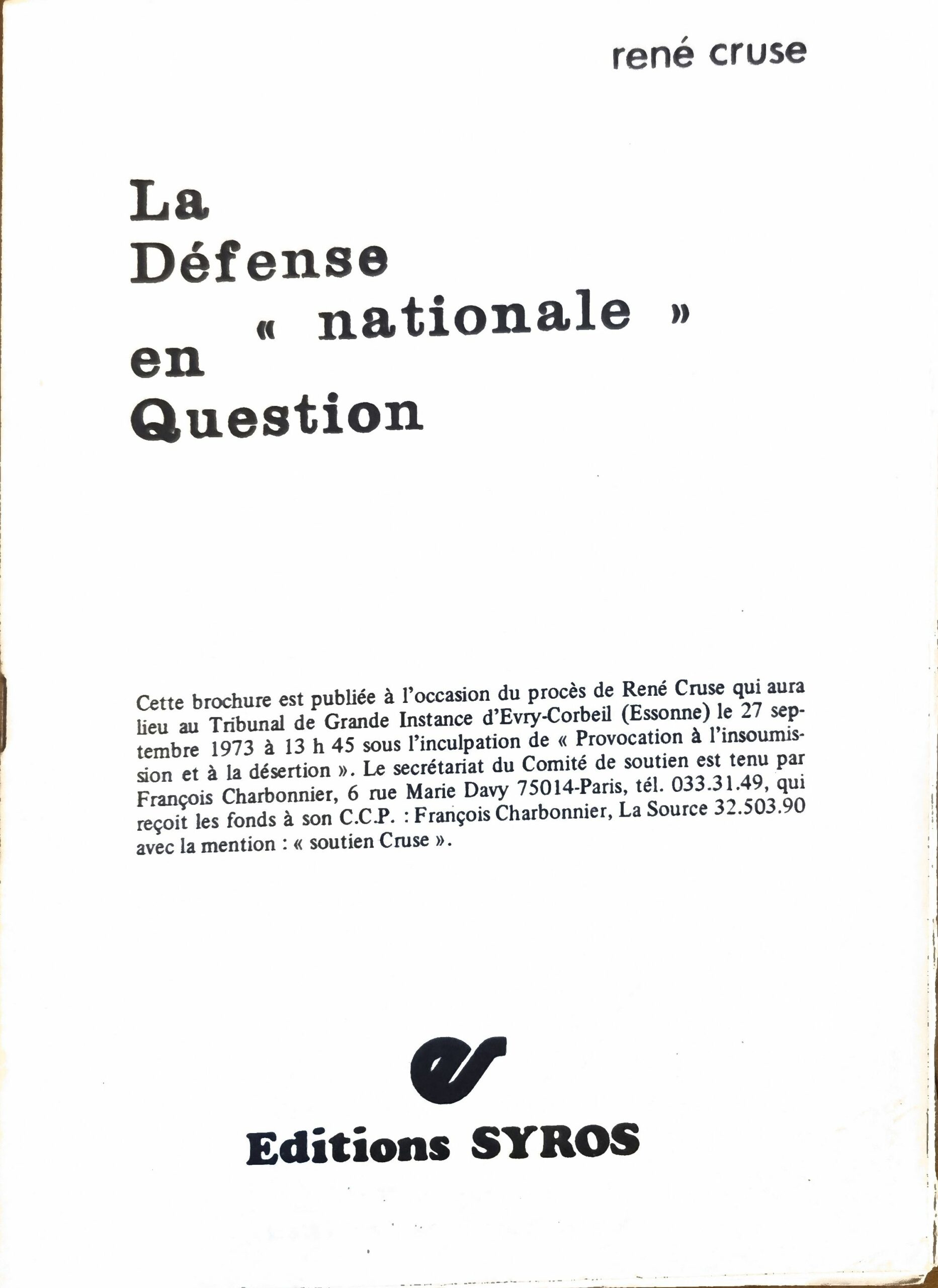 La Défense « nationale » en Question