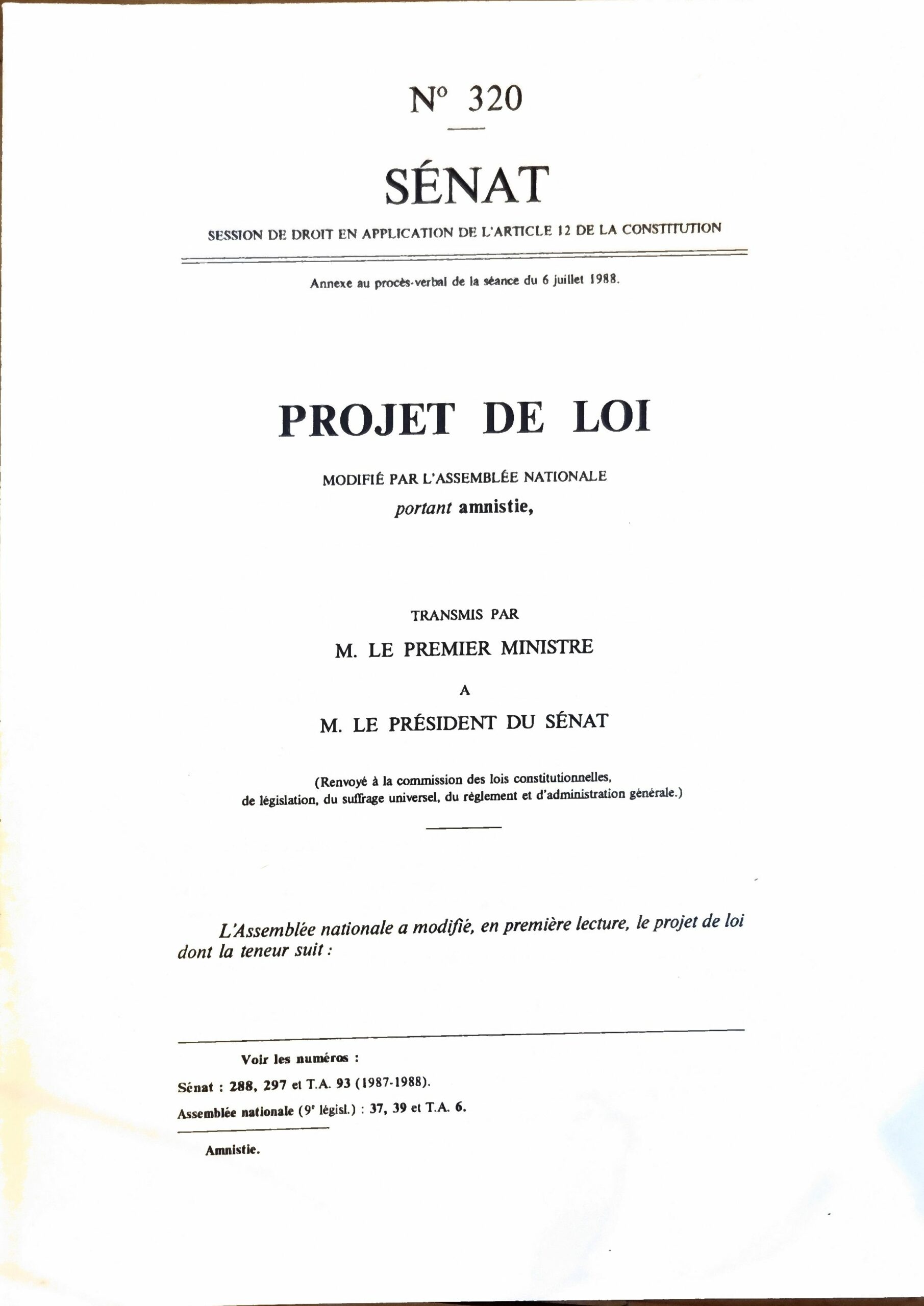 Projet de loi modifié par l&rsquo;Assemblée nationale portant amnistie