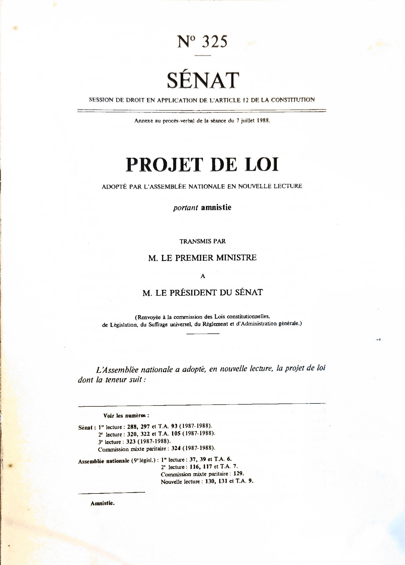 Projet de loi portant amnistie