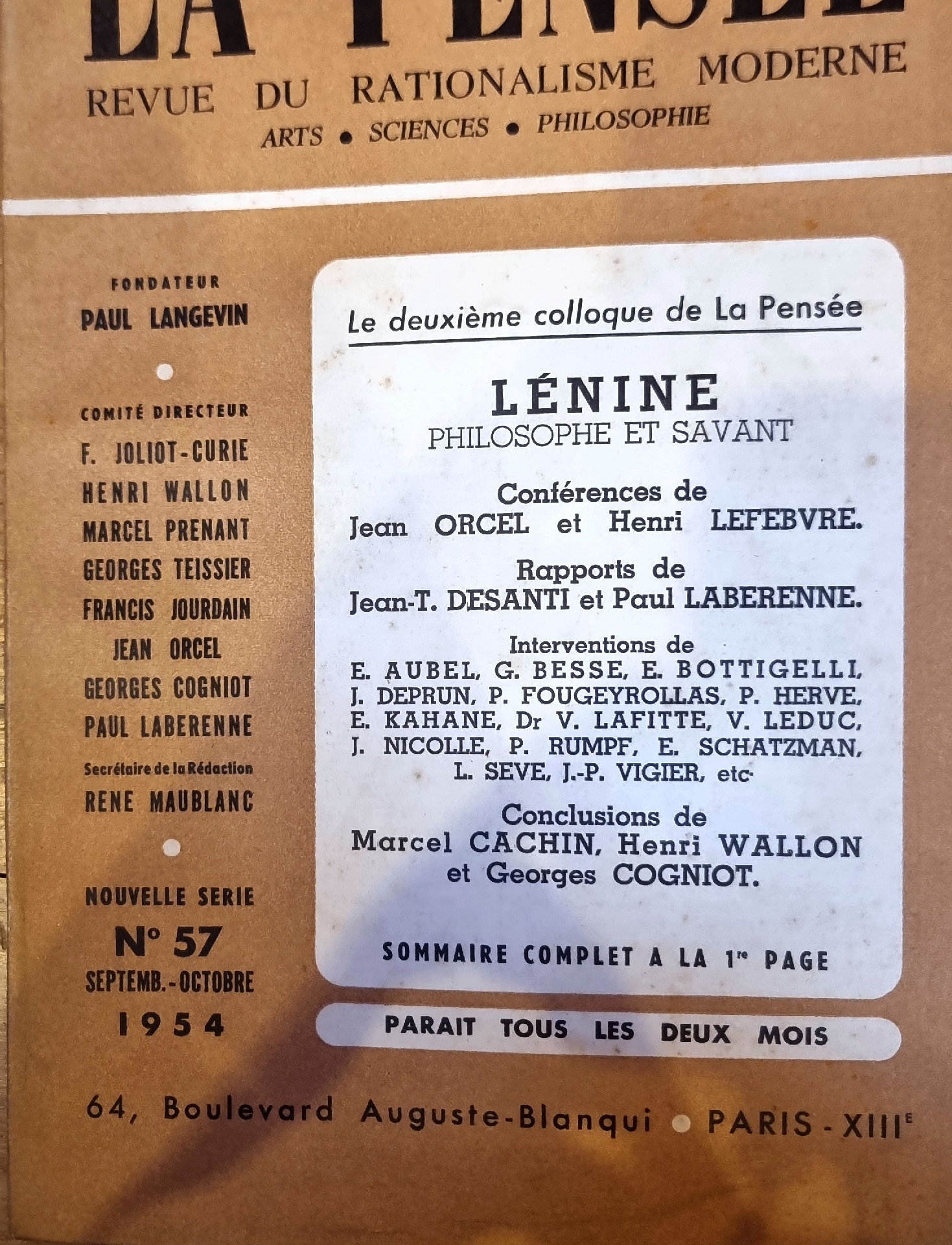 La Pensée – N° 57 : Lénine Philosophe et Savant