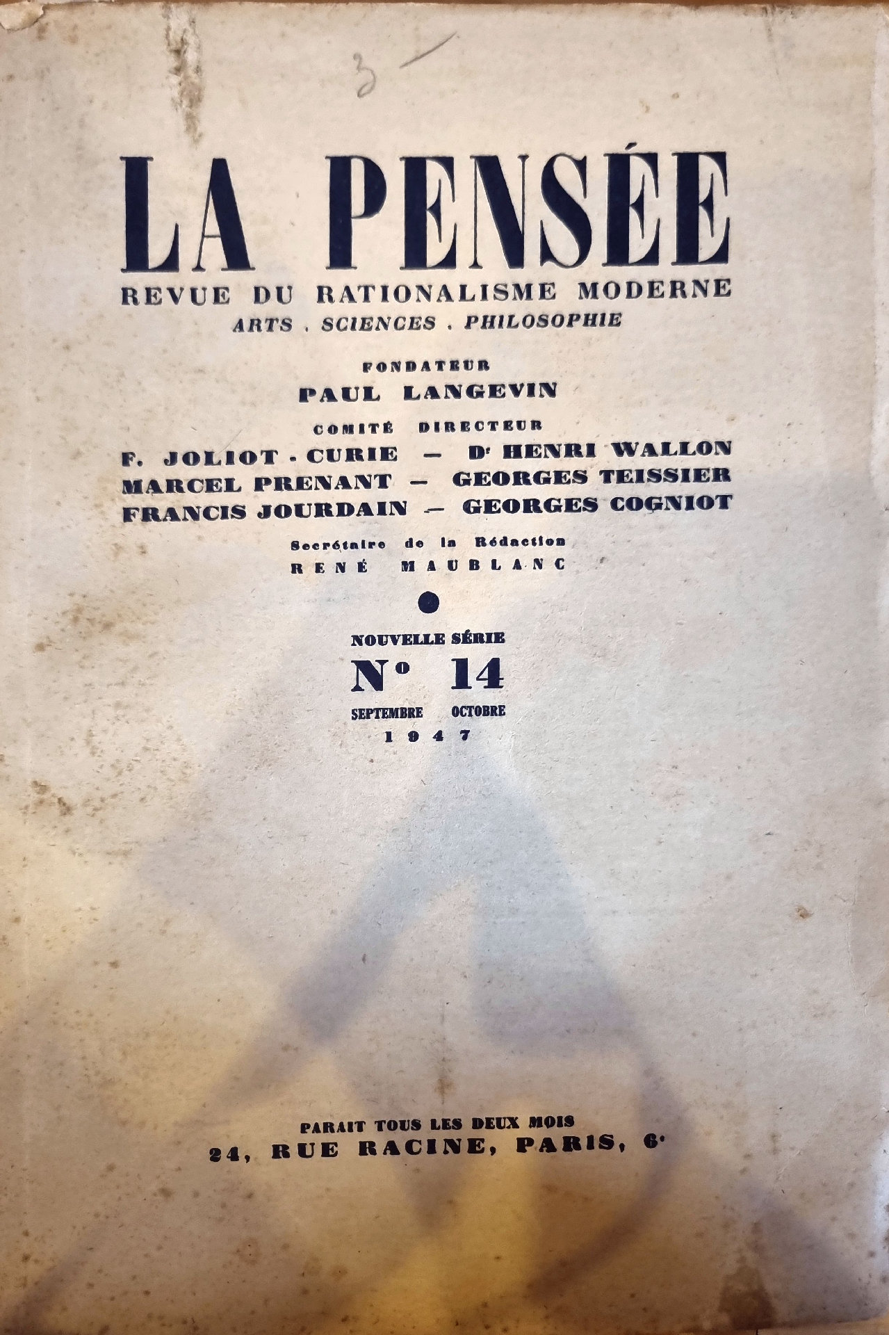 La Pensée, Revue du Rationalisme Moderne. Arts. Sciences. Philosophie. Nouvelle Série N° 14