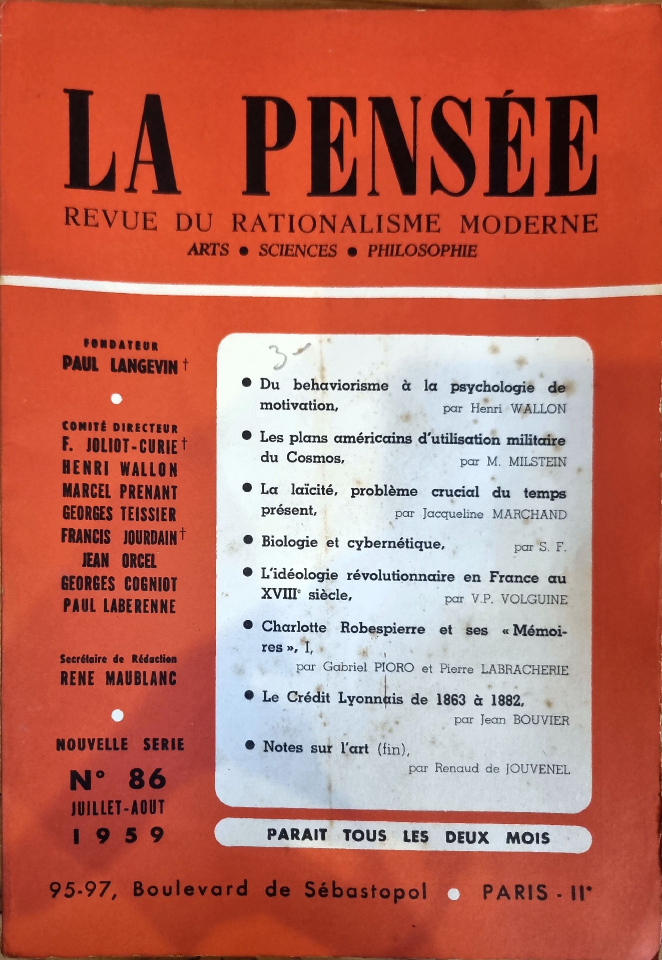 La Pensée, Revue du Rationalisme Moderne (Arts, Sciences, Philosophie)