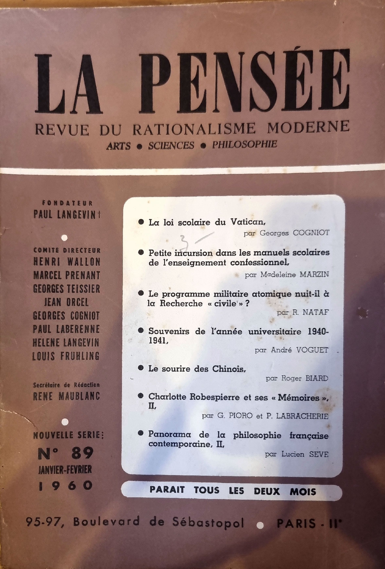 LA PENSÉE REVUE DU RATIONALISME MODERNE ARTS SCIENCES PHILOSOPHIE